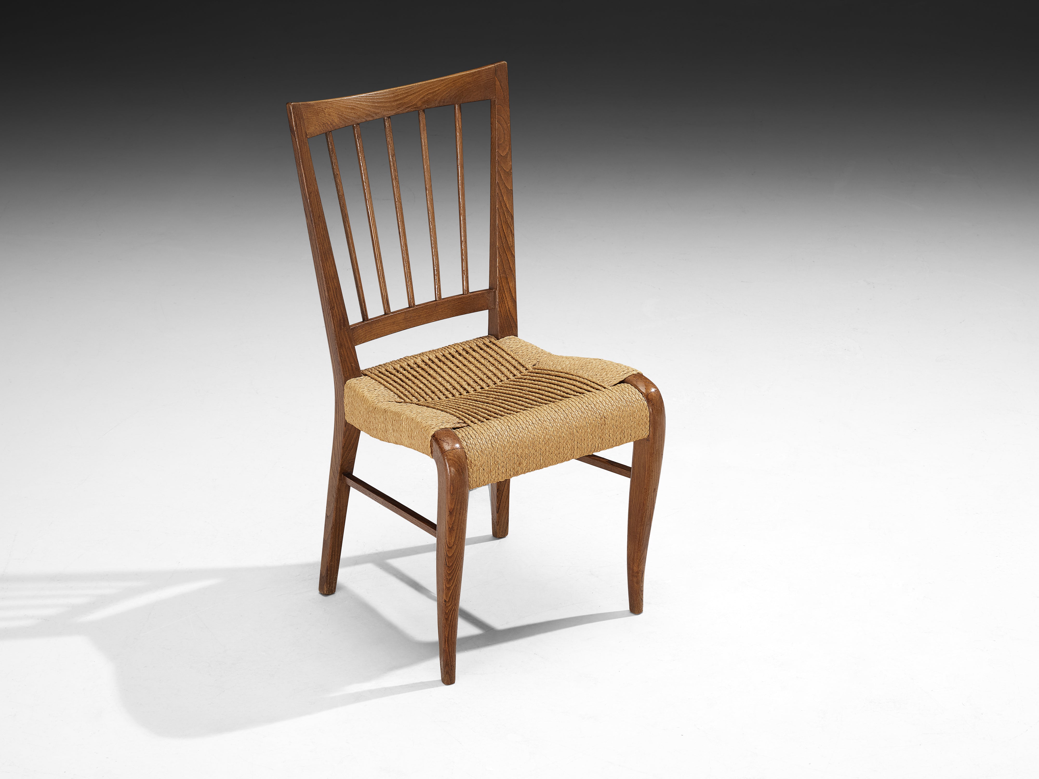 1940s French Dining Chair in Chestnut and Rush Seating Morentz