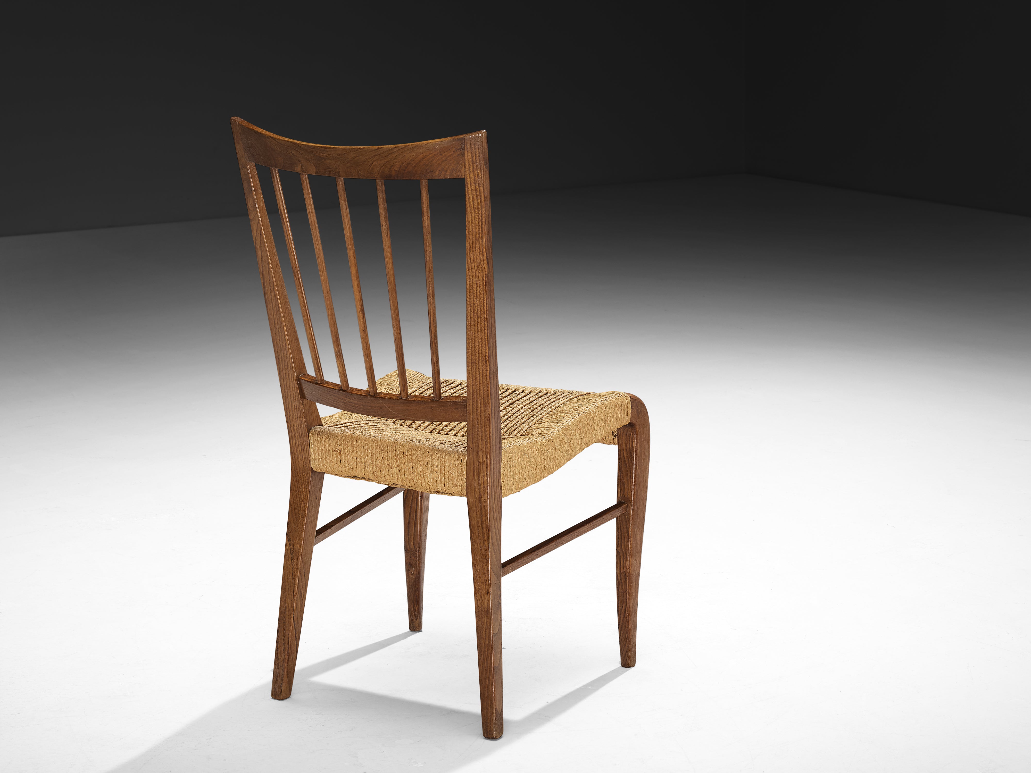 1940s French Dining Chair in Chestnut and Rush Seating Morentz