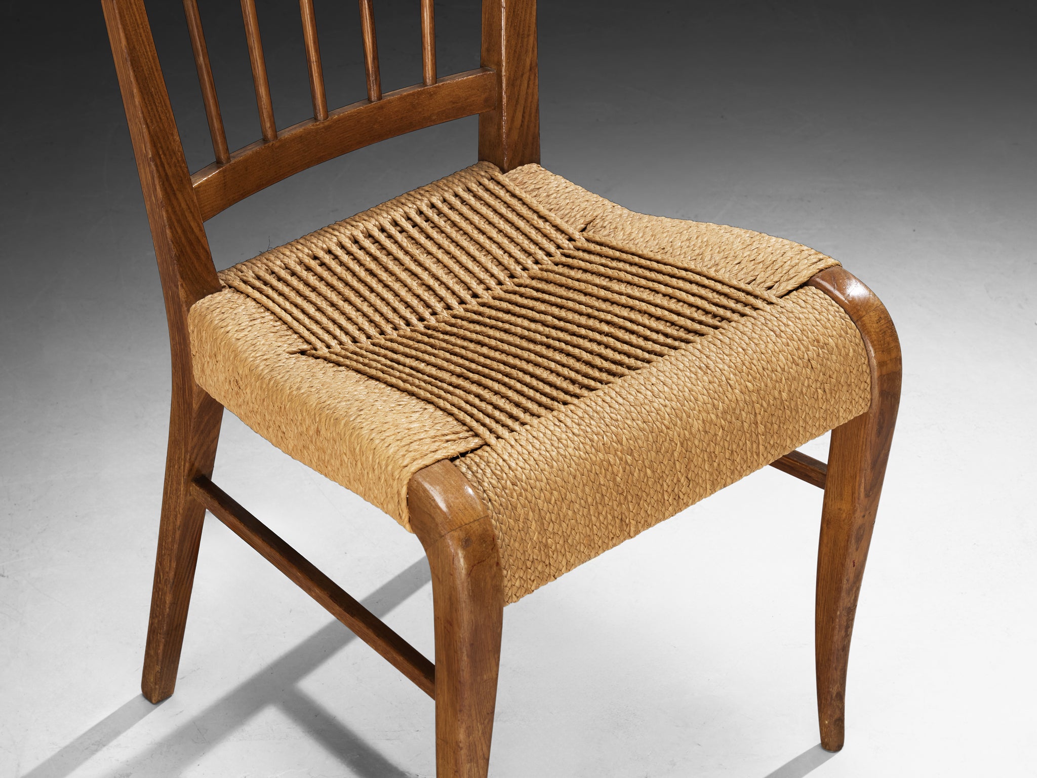 1940s French Dining Chair in Chestnut and Rush Seating Morentz