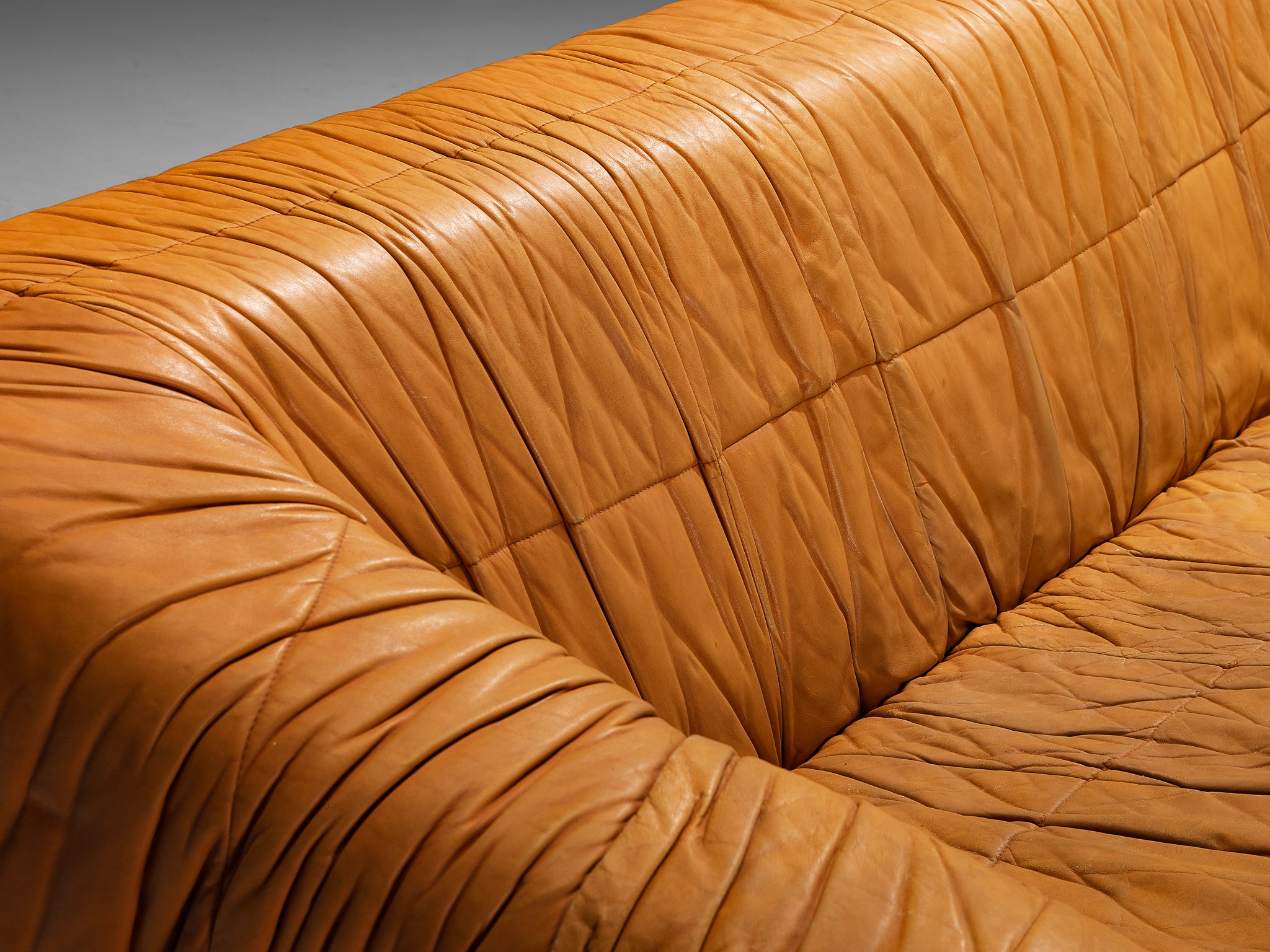 Gionathan de Pas & Donato D’Urbino & Paolo Lomazzi 'Piumino' Sofa in Cognac Leather Seating Morentz