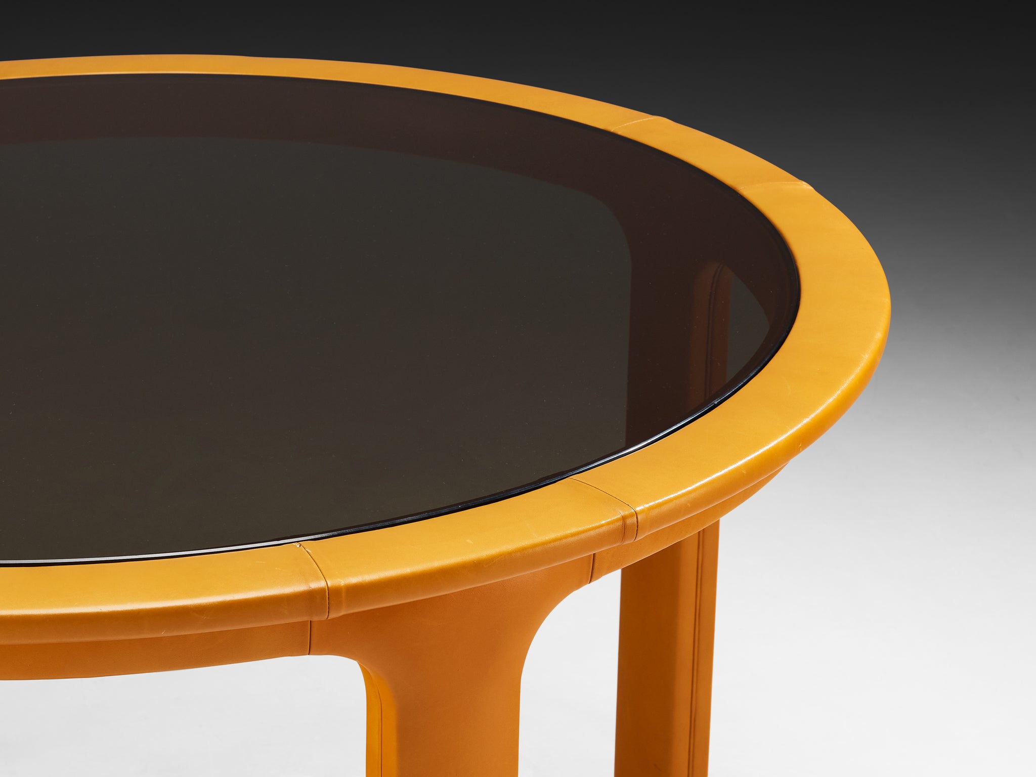 Luigi Massoni for Poltrona Frau Dining Table in Leather and Smoked Glass Tables Morentz