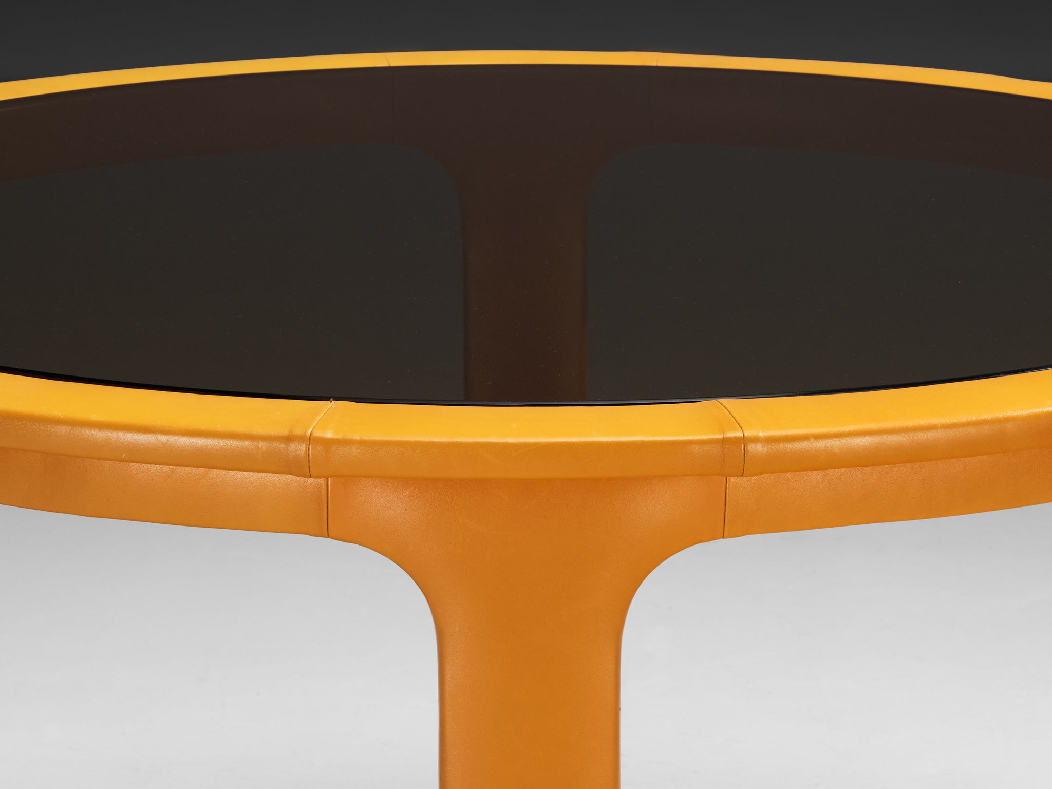 Luigi Massoni for Poltrona Frau Dining Table in Leather and Smoked Glass Tables Morentz