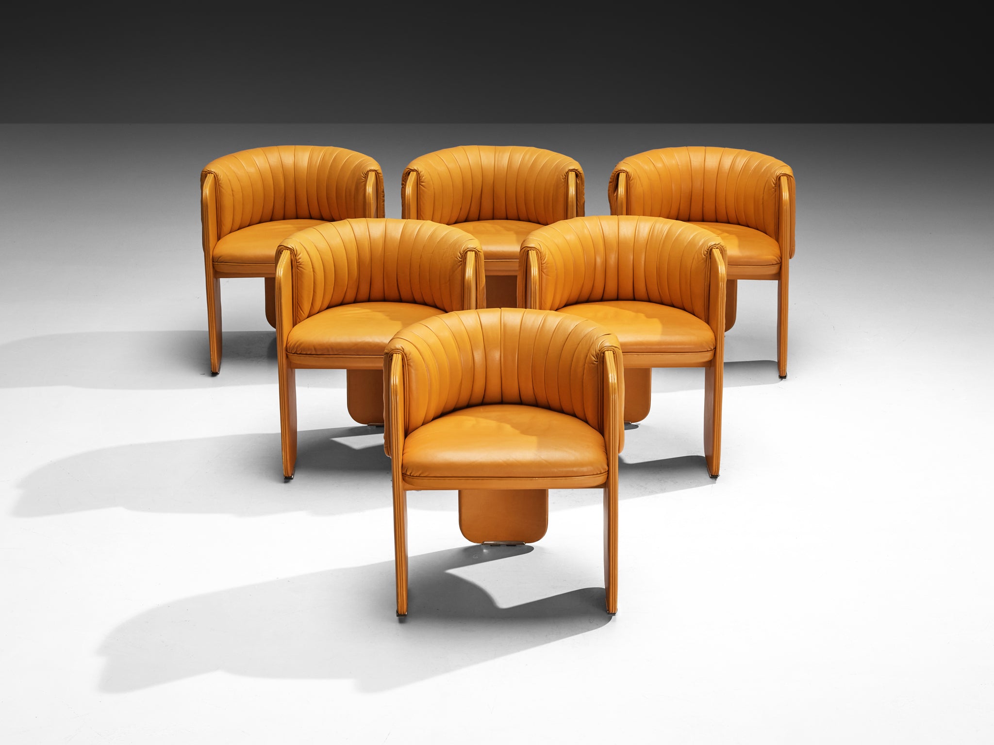 Luigi Massoni for Poltrona Frau Set of Six 'Dinette’ Armchairs in Orange Leather Seating Morentz