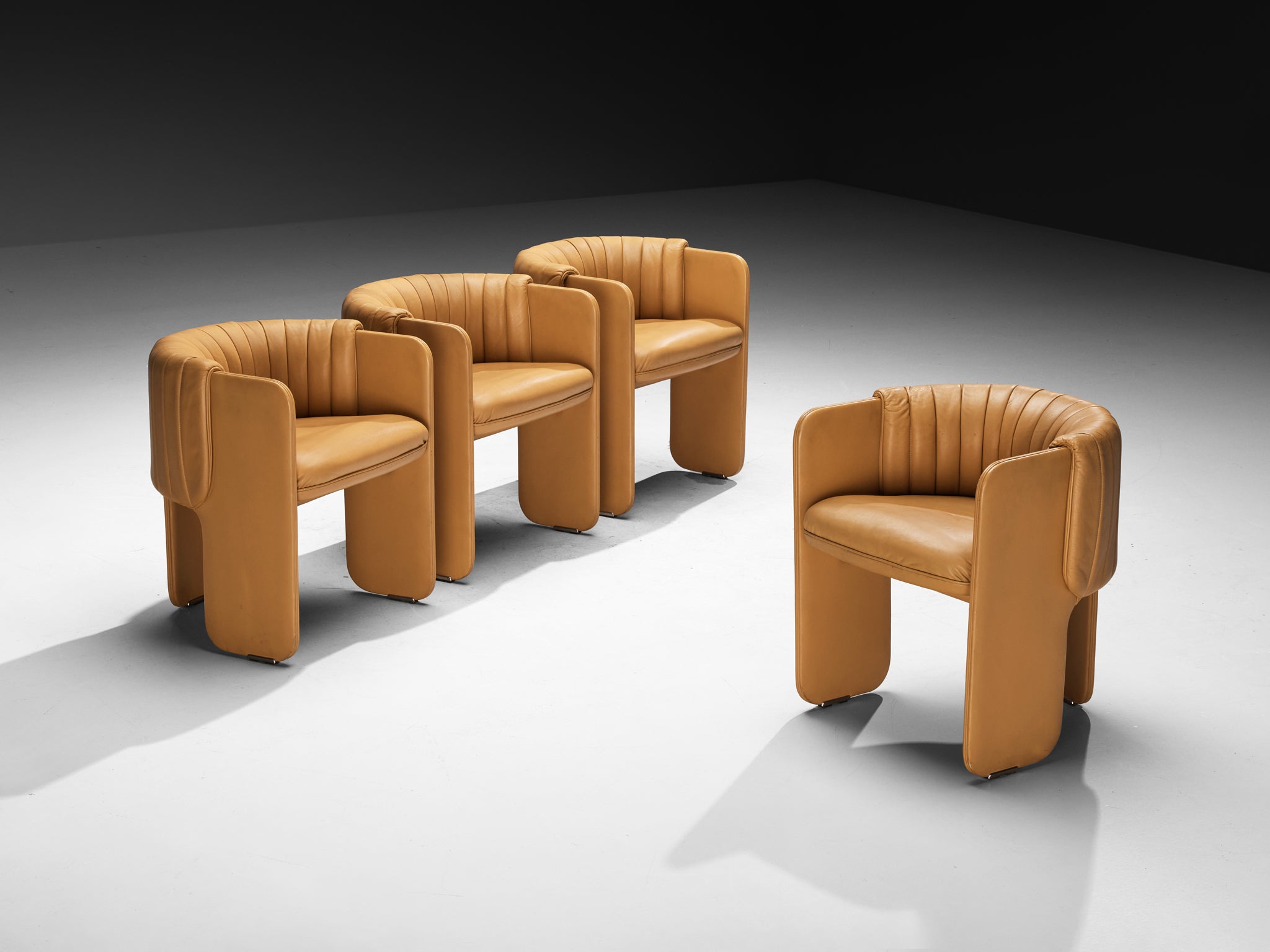 Luigi Massoni for Poltrona Frau Set of Four 'Dinette’ Armchairs in Leather Seating Morentz