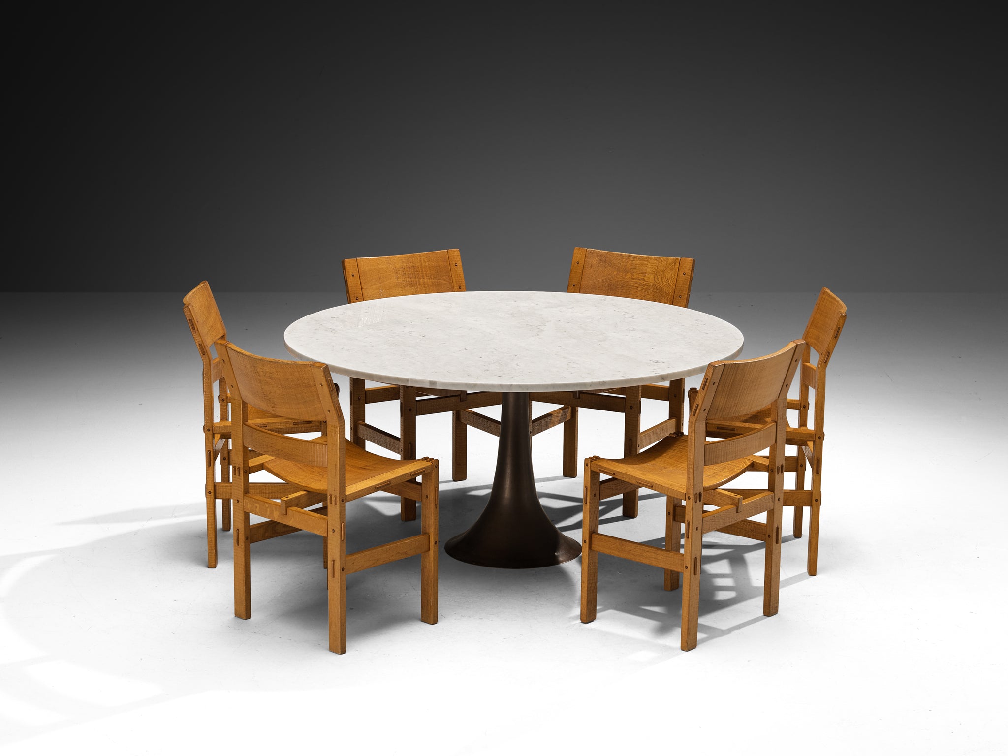 Dining Set with Giuseppe Rivadossi Chairs and Angelo Mangiarotti Dining Table in Marble and Bronze Tables Morentz