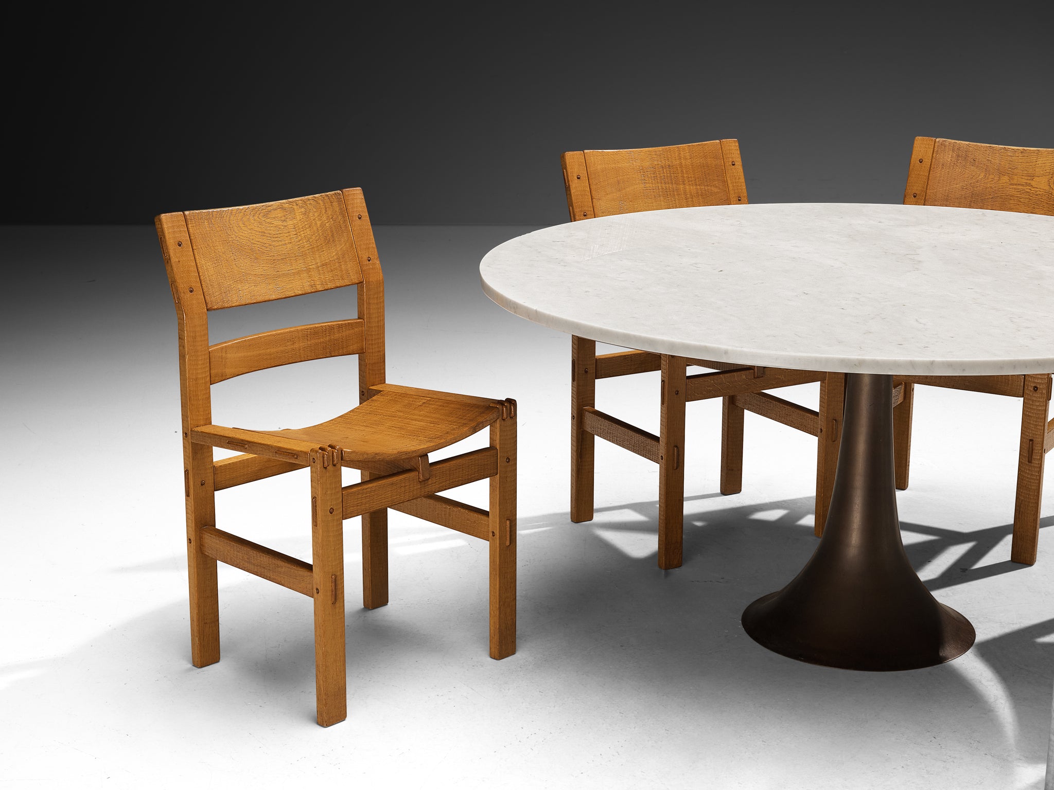 Dining Set with Giuseppe Rivadossi Chairs and Angelo Mangiarotti Dining Table in Marble and Bronze Tables Morentz