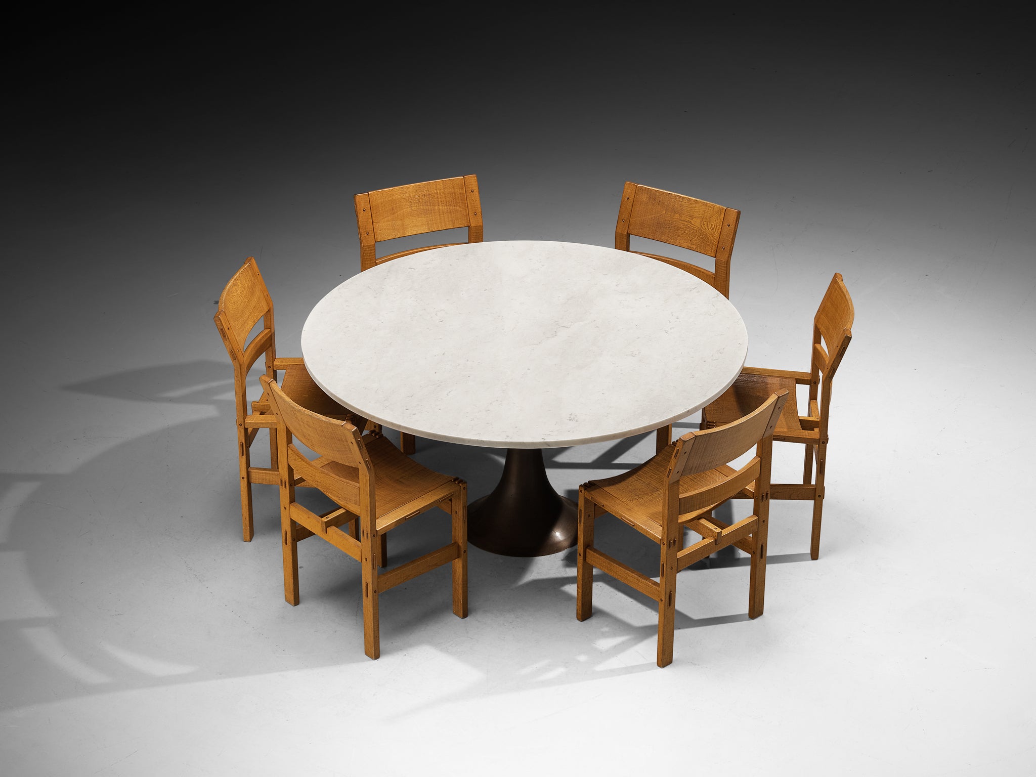 Dining Set with Giuseppe Rivadossi Chairs and Angelo Mangiarotti Dining Table in Marble and Bronze Tables Morentz