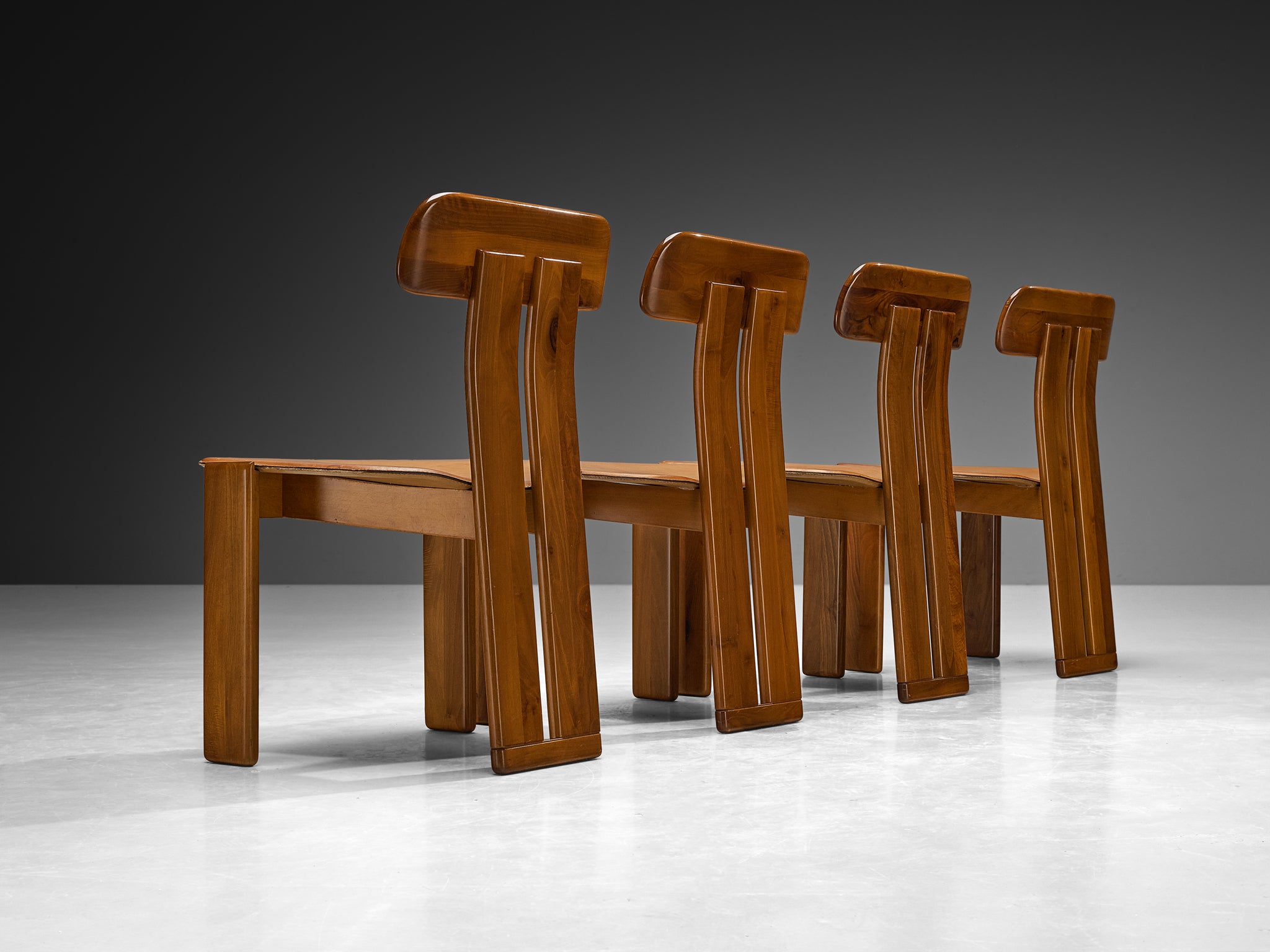 Mario Marenco for Mobil Girgi Set of Four Dining Chairs in Walnut Seating Morentz