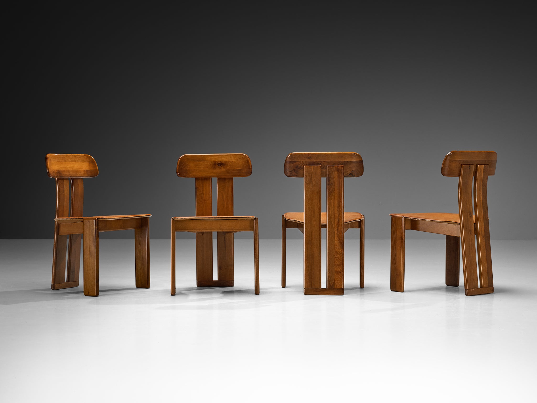 Mario Marenco for Mobil Girgi Set of Four Dining Chairs in Walnut Seating Morentz
