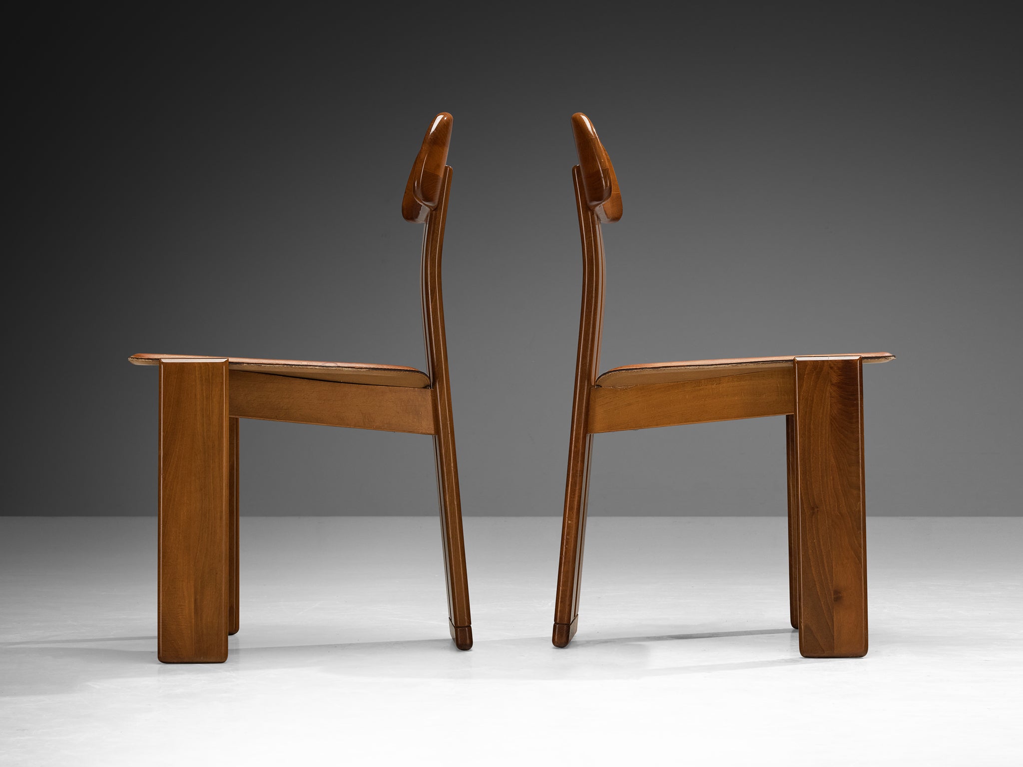Mario Marenco for Mobil Girgi Set of Four Dining Chairs in Walnut Seating Morentz