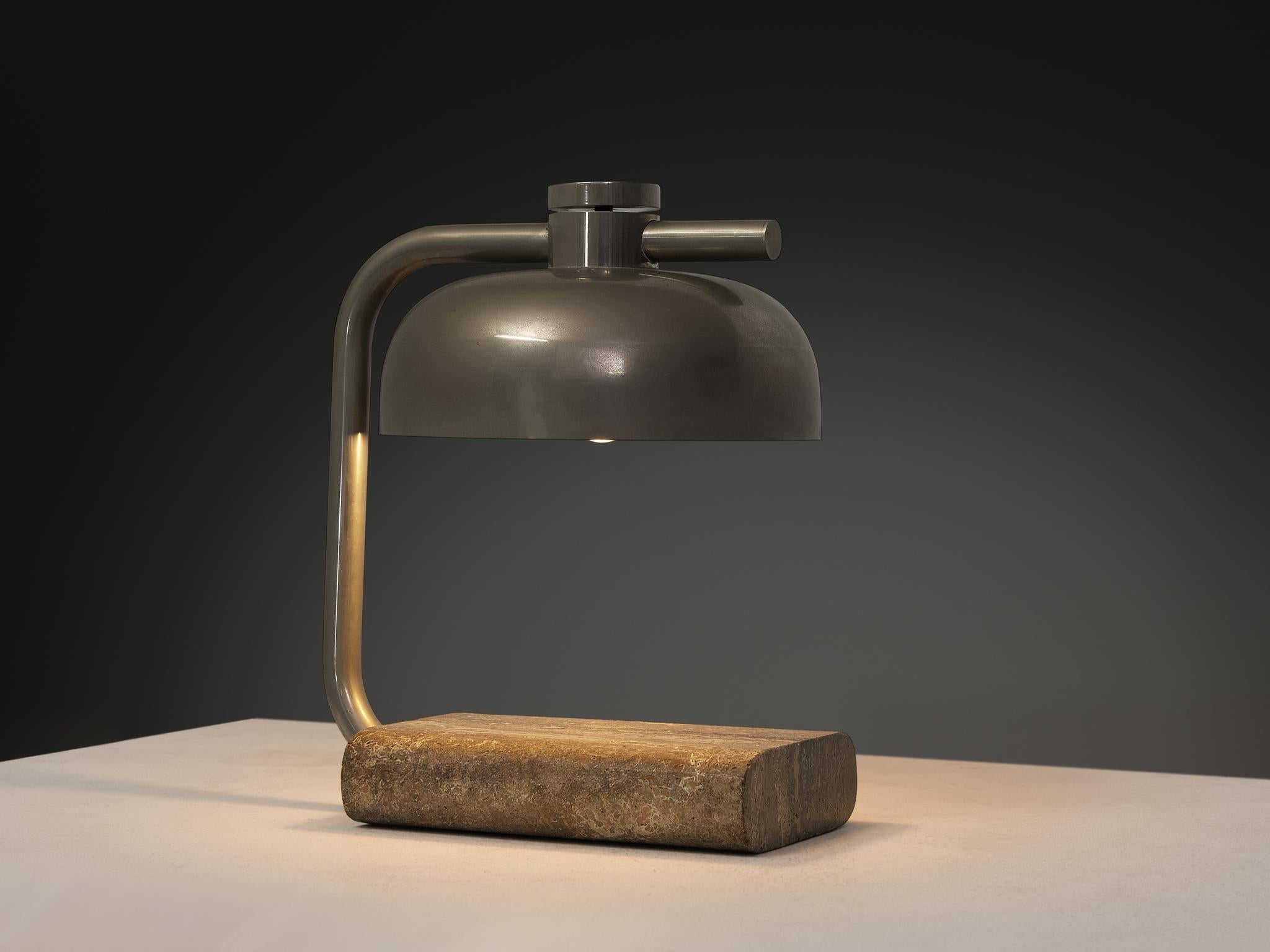 Paolo Salvi Table Lamp in Travertine and Chromed Metal lighting Morentz