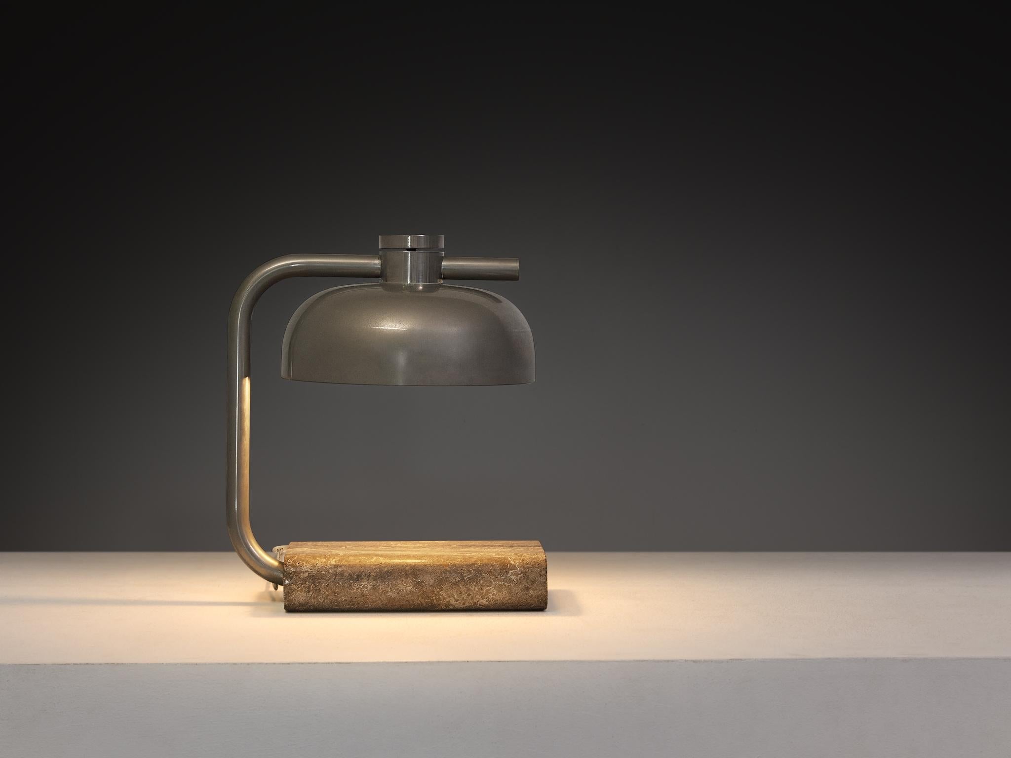 Paolo Salvi Table Lamp in Travertine and Chromed Metal lighting Morentz