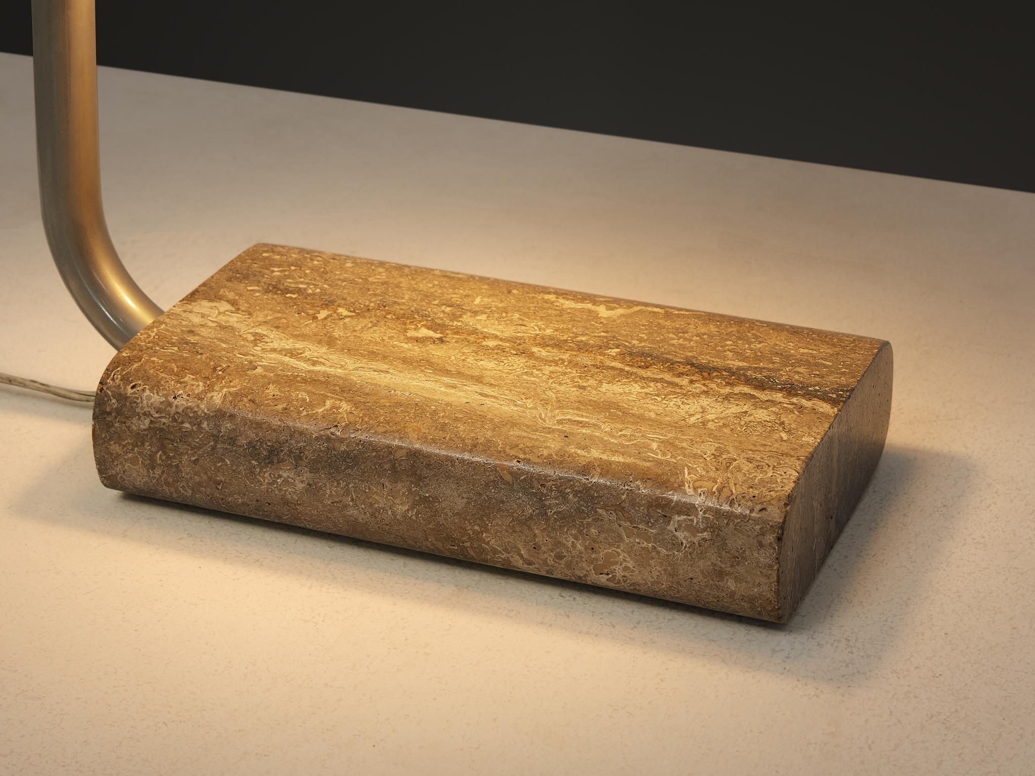 Paolo Salvi Table Lamp in Travertine and Chromed Metal lighting Morentz