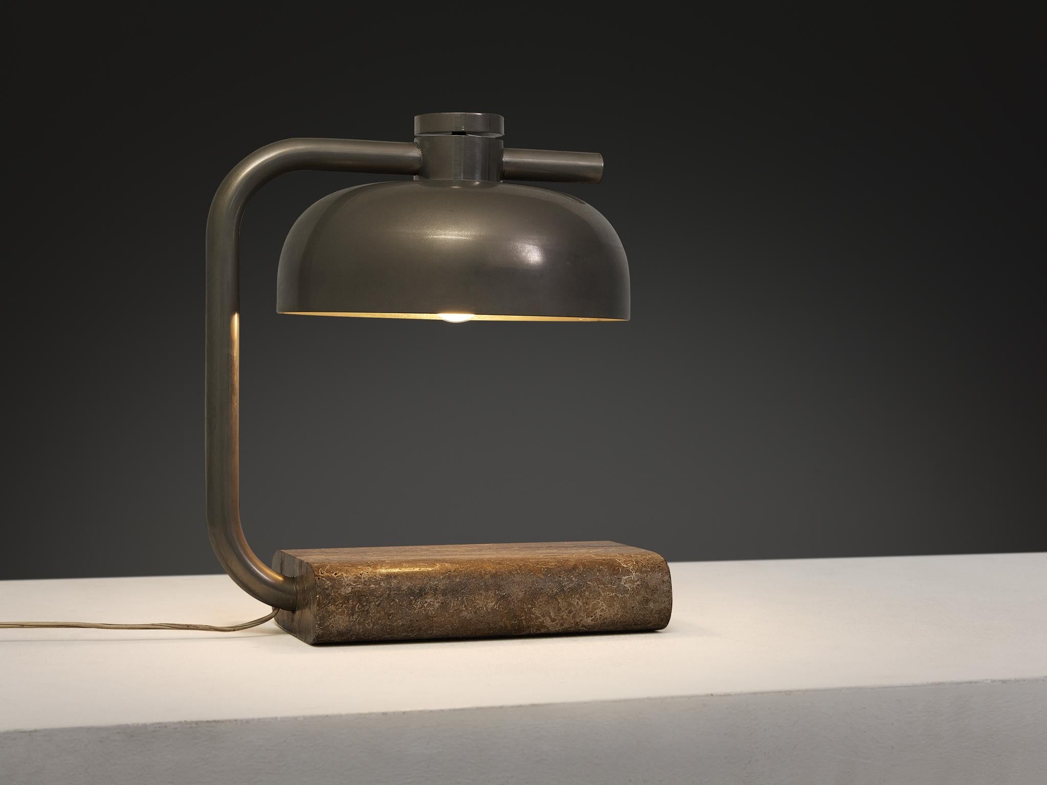 Paolo Salvi Table Lamp in Travertine and Chromed Metal lighting Morentz