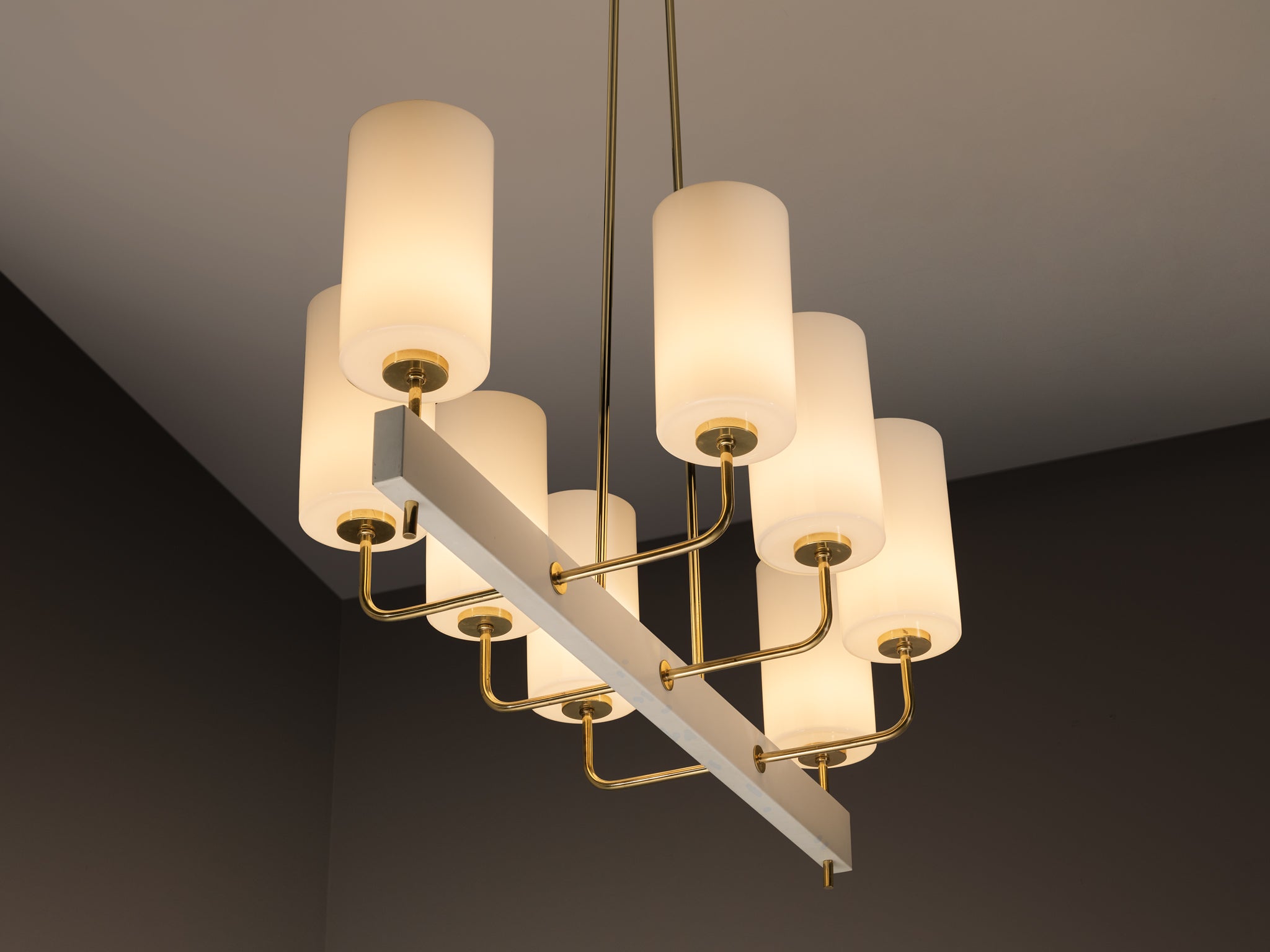 Very Large Paavo Tynell for Idman Monumental Chandelier in Brass Opal Glass Lighting Morentz