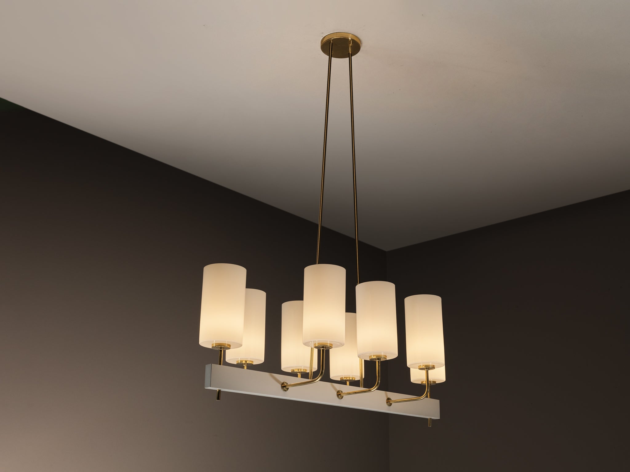 Very Large Paavo Tynell for Idman Monumental Chandelier in Brass Opal Glass Lighting Morentz