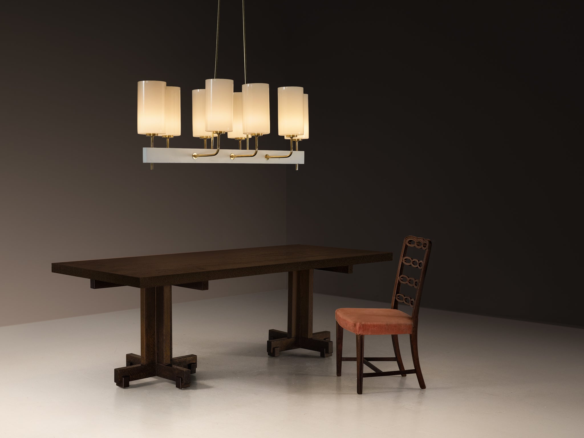 Very Large Paavo Tynell for Idman Monumental Chandelier in Brass Opal Glass Lighting Morentz