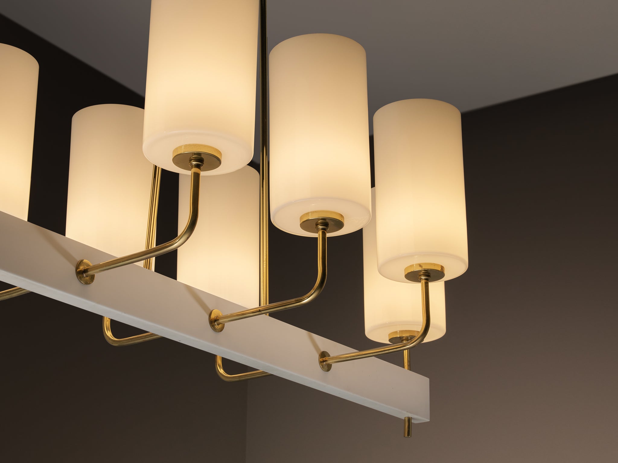 Very Large Paavo Tynell for Idman Monumental Chandelier in Brass Opal Glass Lighting Morentz