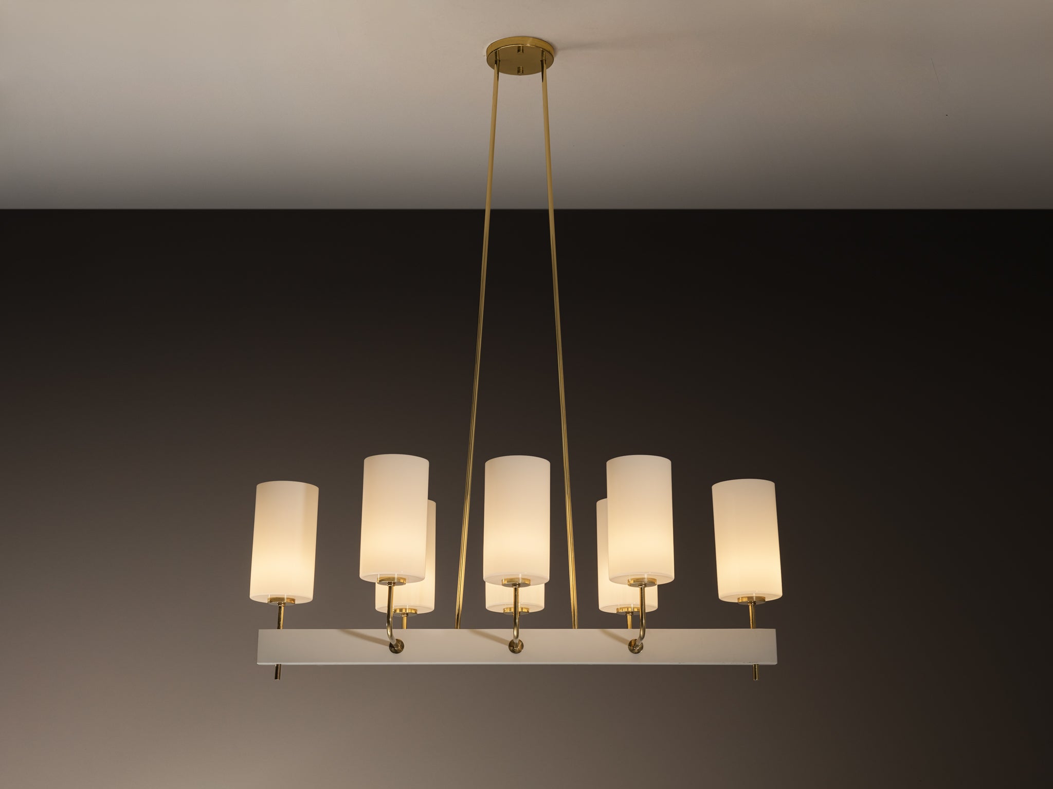 Very Large Paavo Tynell for Idman Monumental Chandelier in Brass Opal Glass Lighting Morentz