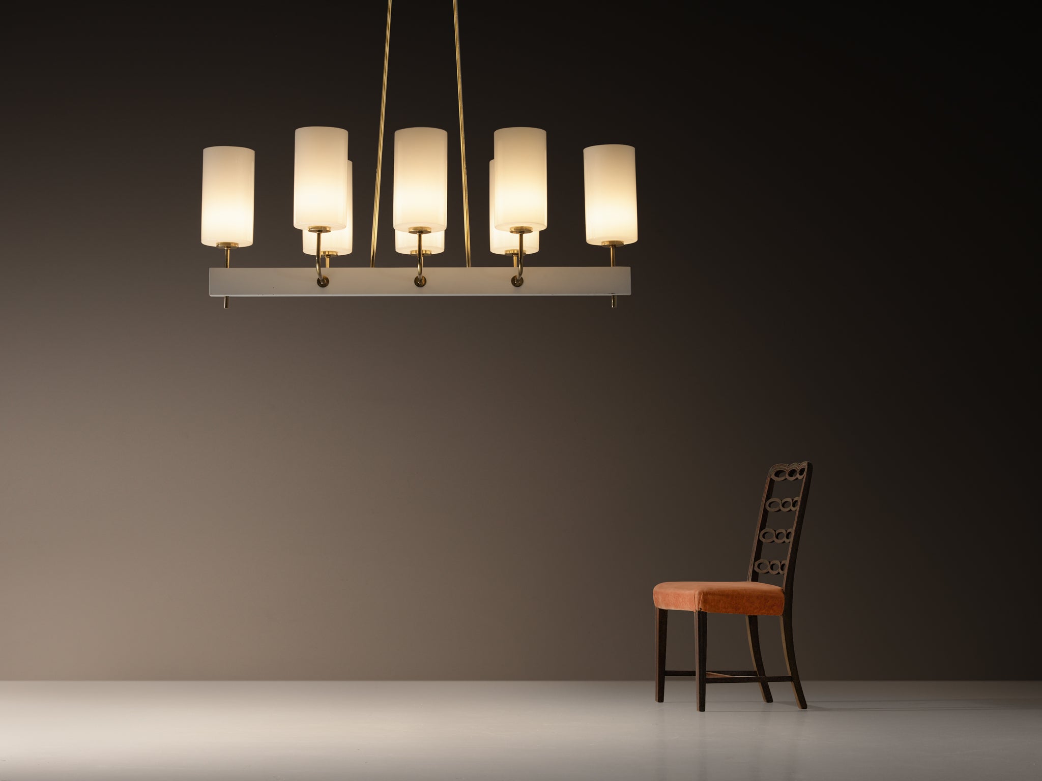 Very Large Paavo Tynell for Idman Monumental Chandelier in Brass Opal Glass Lighting Morentz