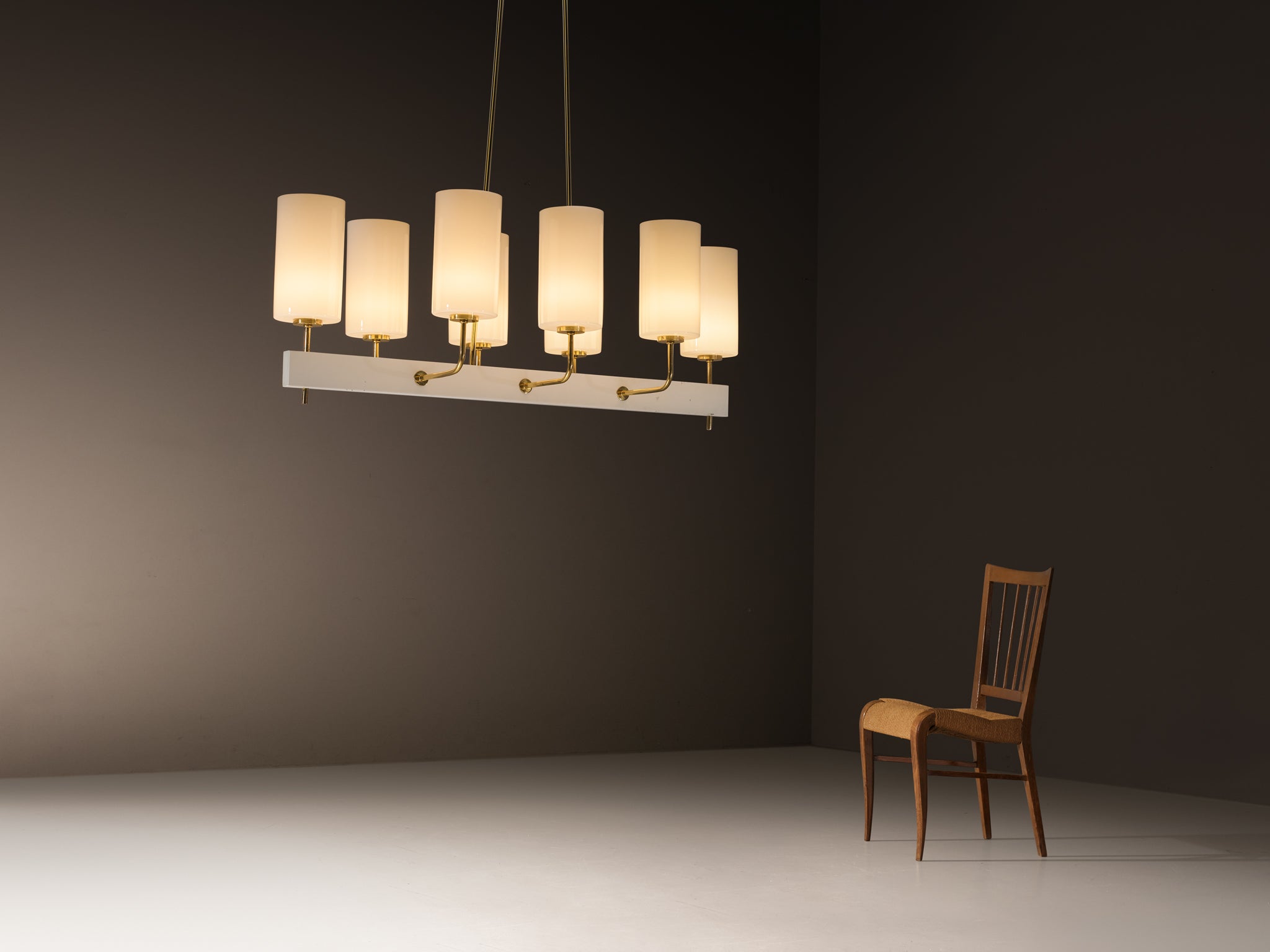 Very Large Paavo Tynell for Idman Monumental Chandelier in Brass Opal Glass Lighting Morentz