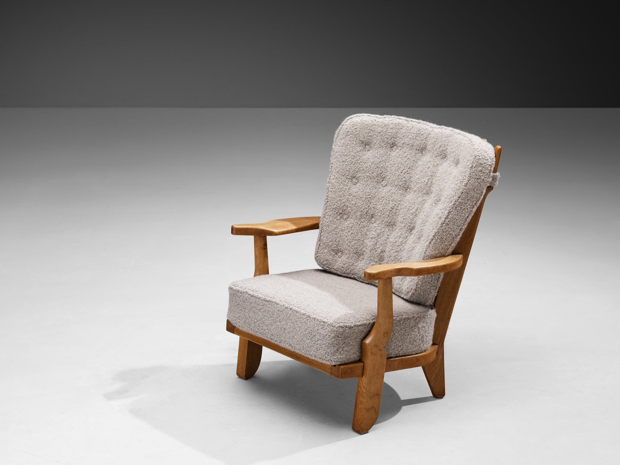 Guillerme & Chambron 'Petit Repos' Lounge Chair in Solid Oak and Teddy Fabric Seating Morentz