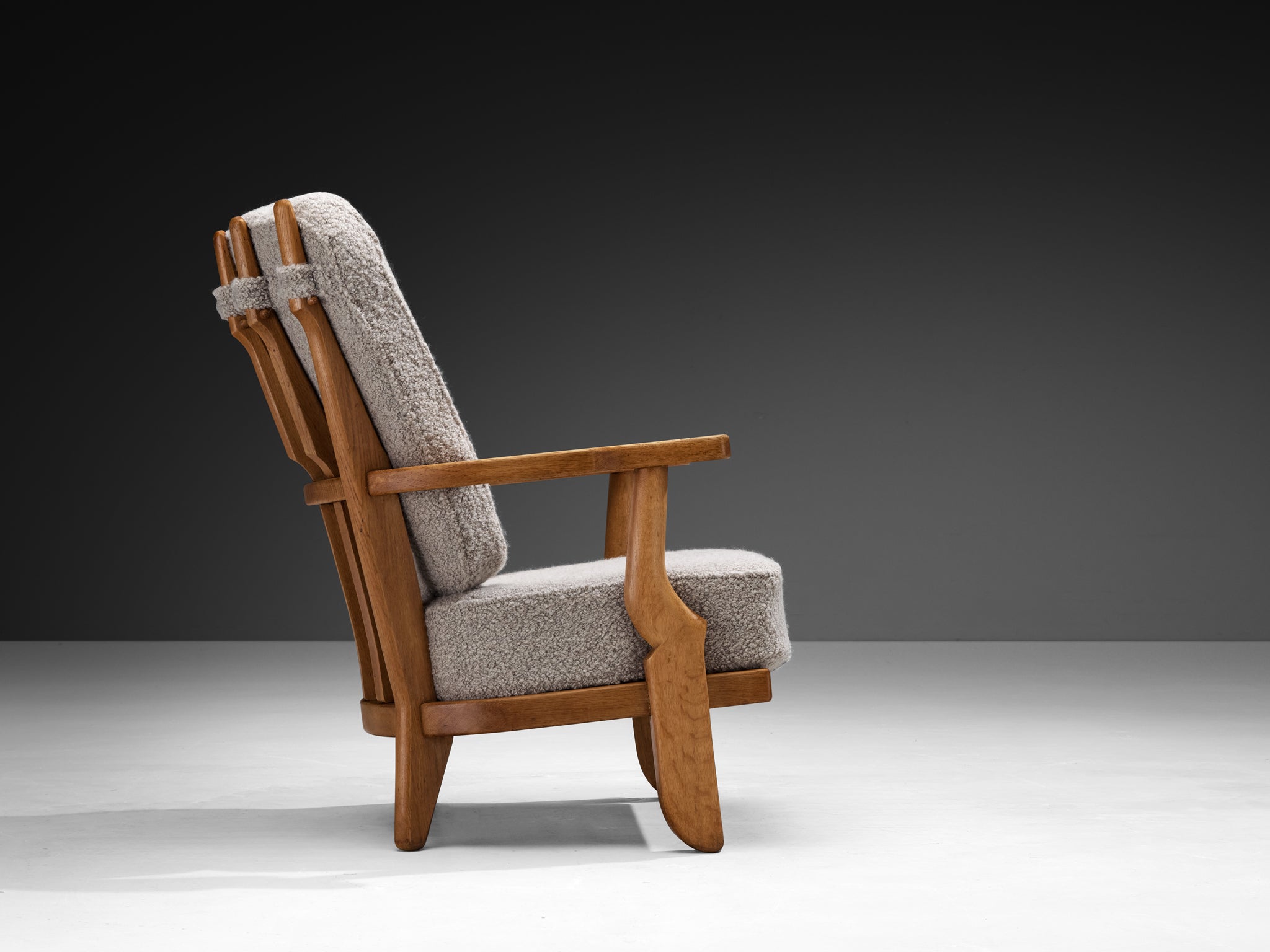 Guillerme & Chambron 'Petit Repos' Lounge Chair in Solid Oak and Teddy Fabric Seating Morentz