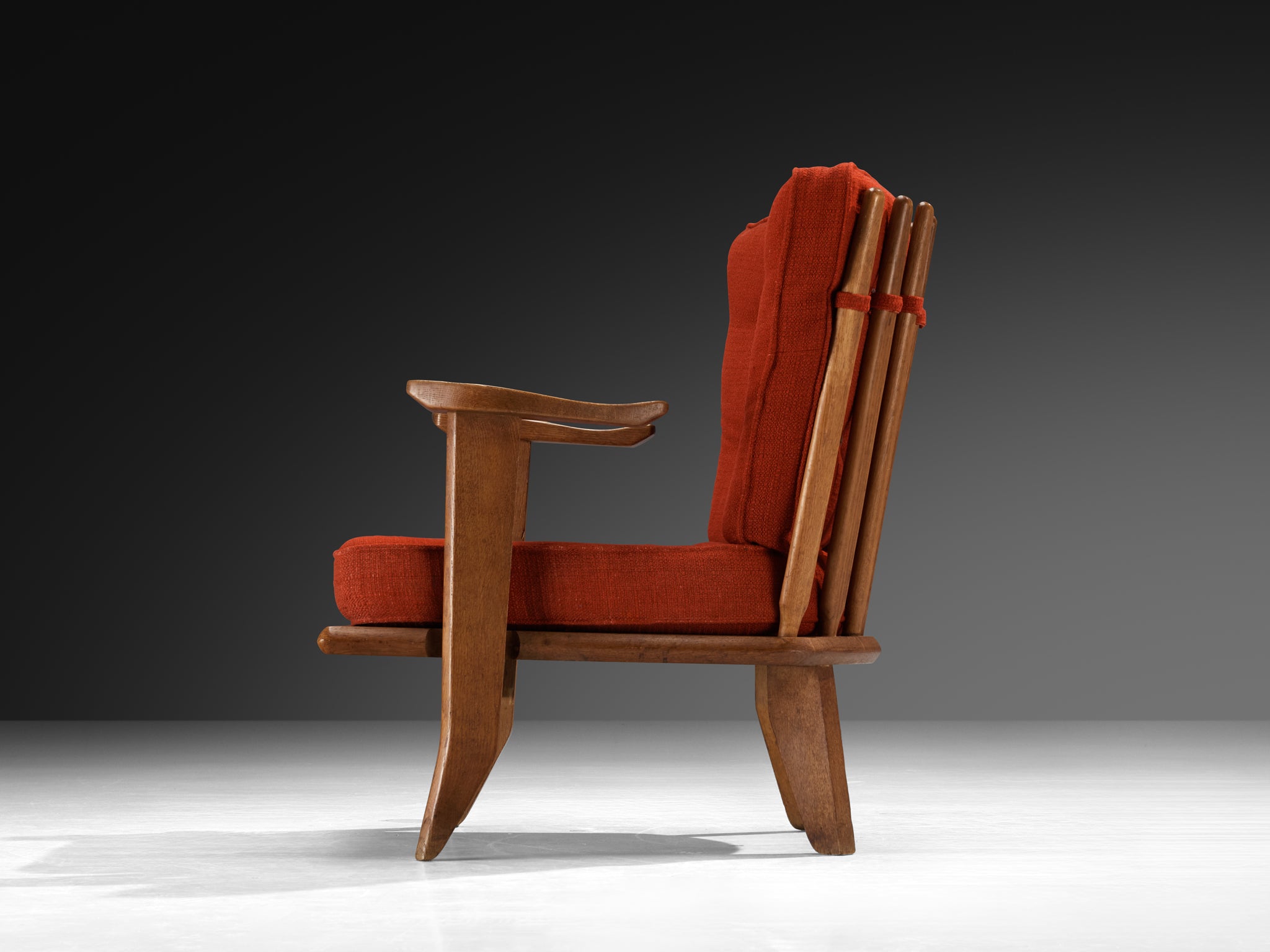 Guillerme & Chambron Lounge Chair in Oak and Red Cushions Seating Morentz