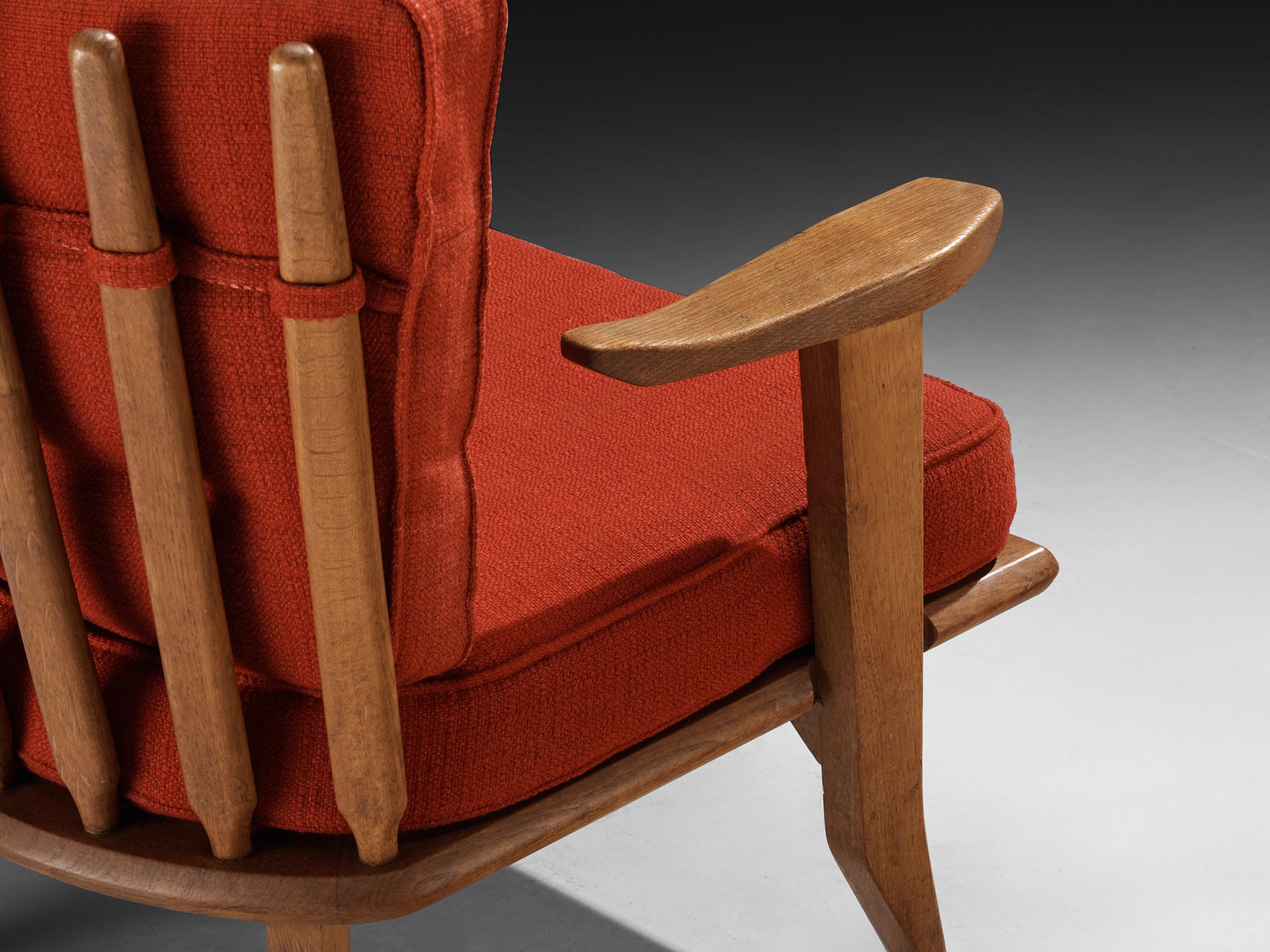 Guillerme & Chambron Lounge Chair in Oak and Red Cushions Seating Morentz