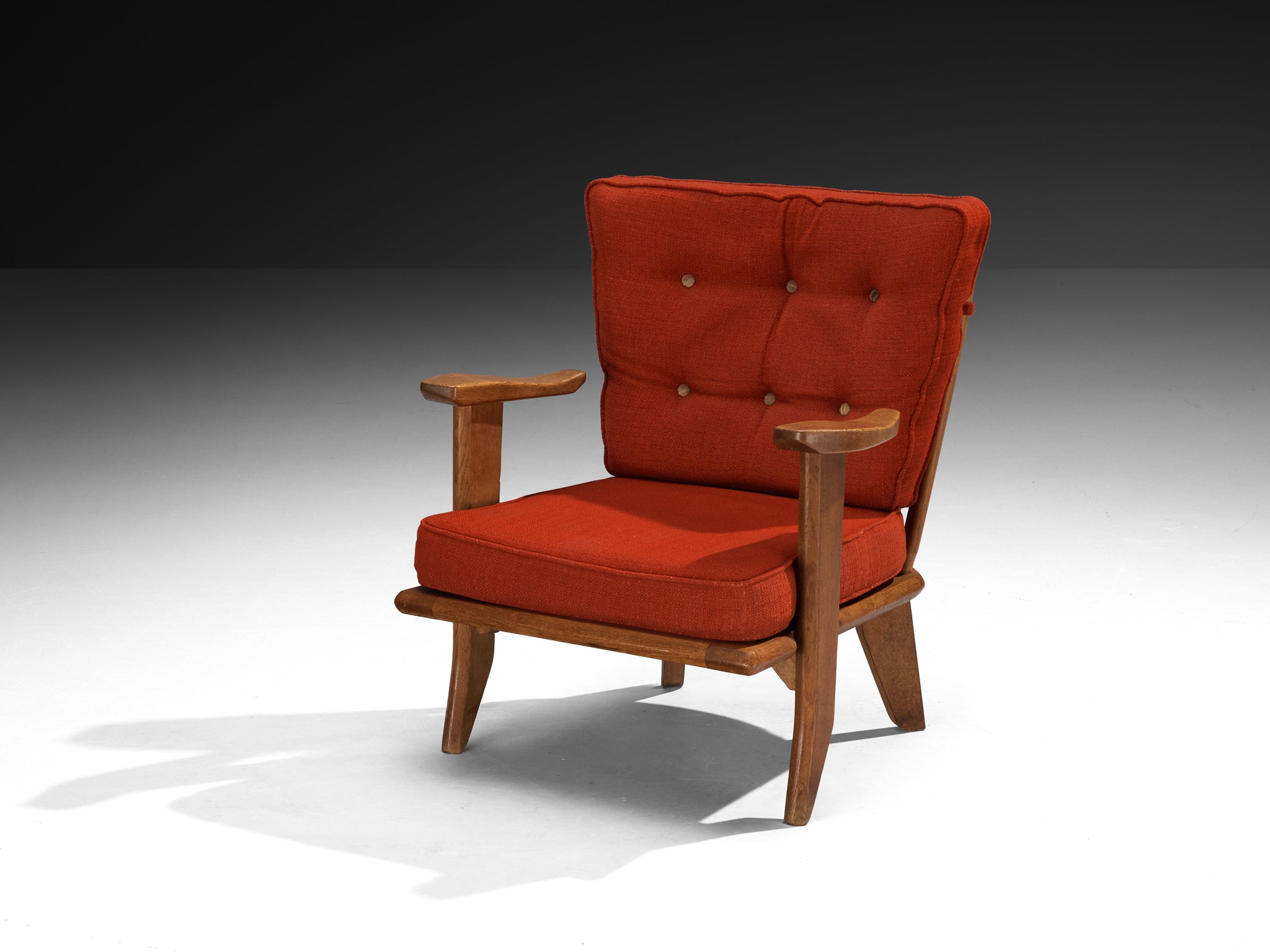 Guillerme & Chambron Lounge Chair in Oak and Red Cushions Seating Morentz