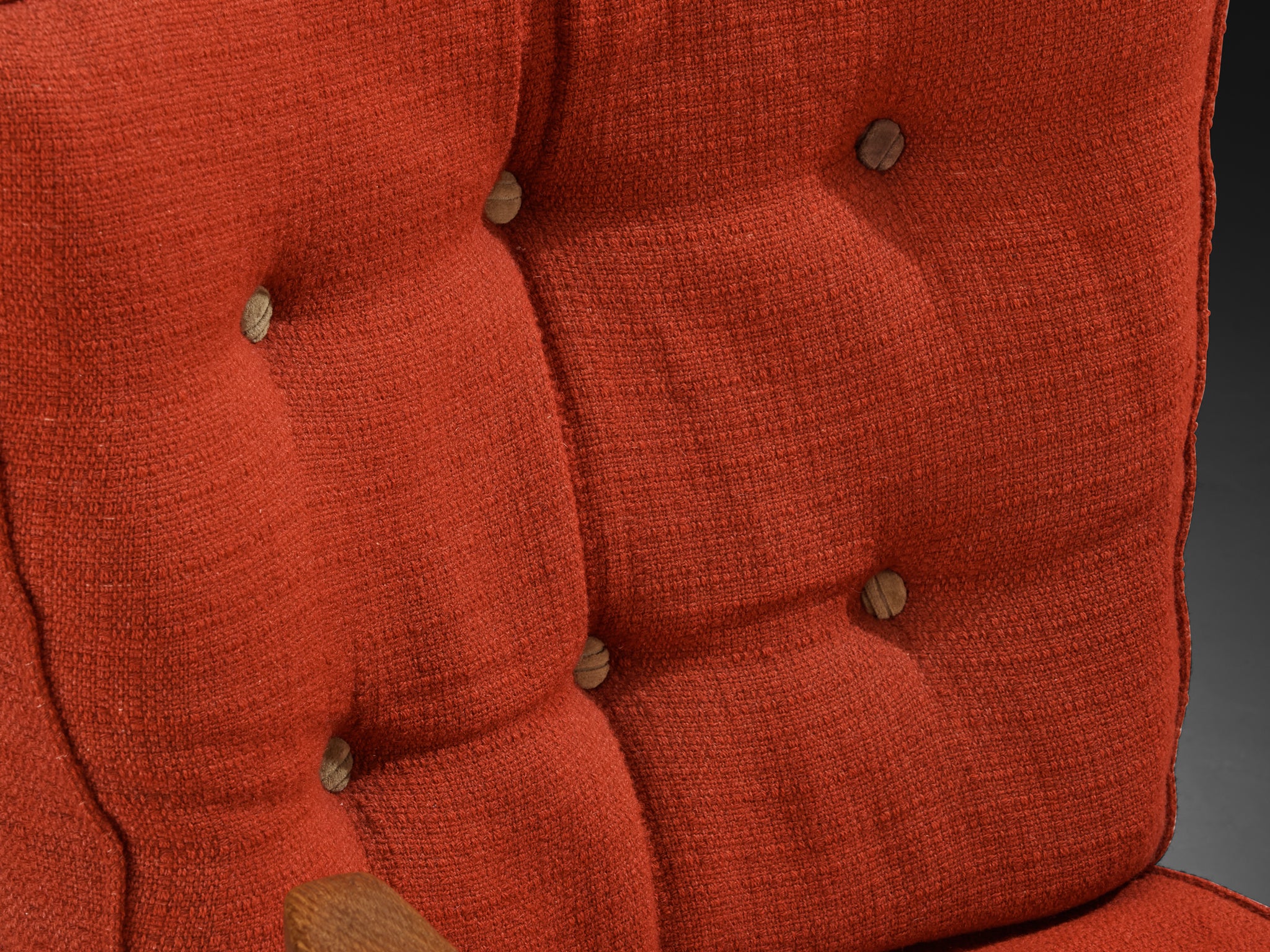 Guillerme & Chambron Lounge Chair in Oak and Red Cushions Seating Morentz