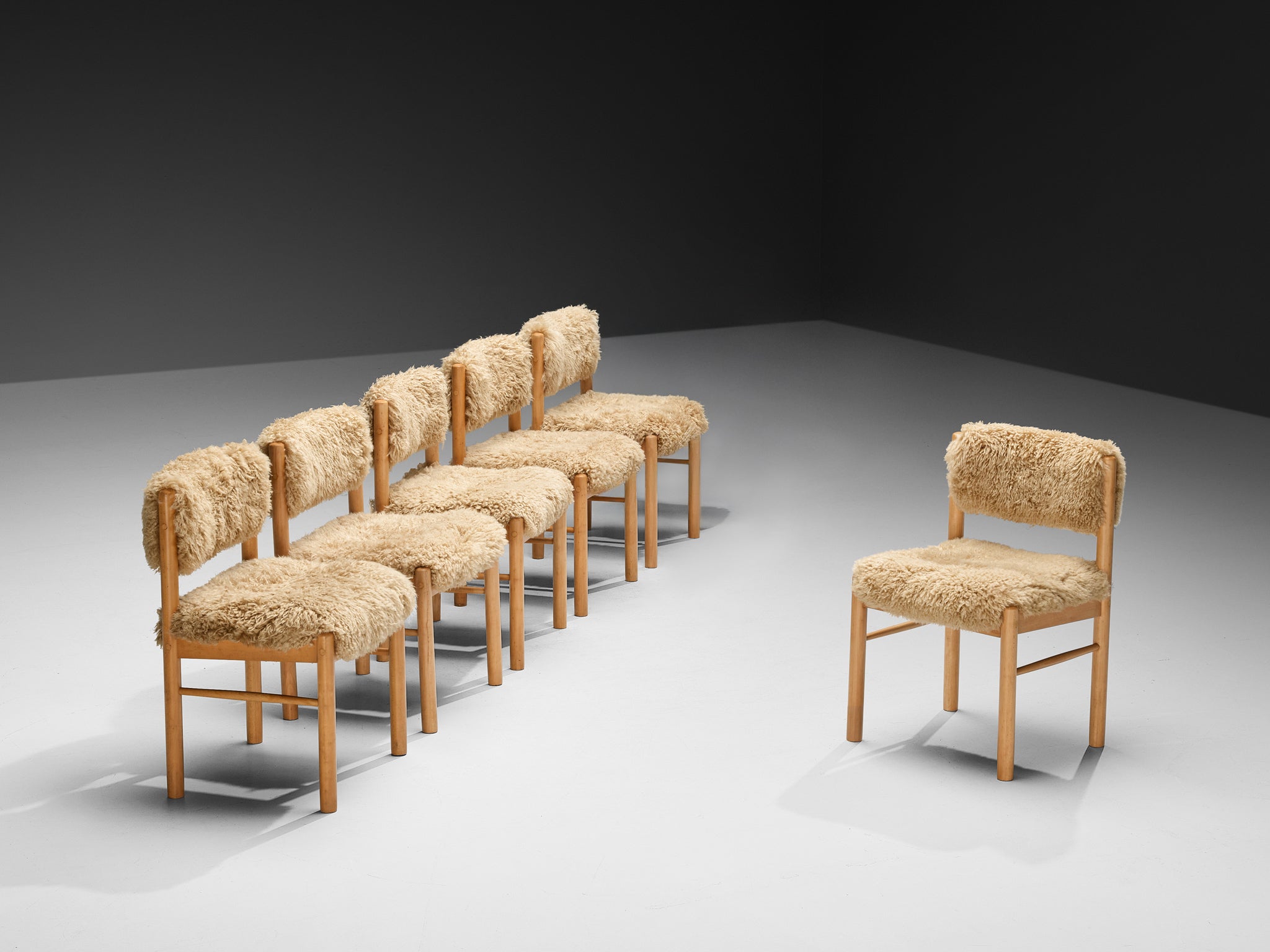 Danish Dining Chairs in Wood and Sheepskin Seating Morentz