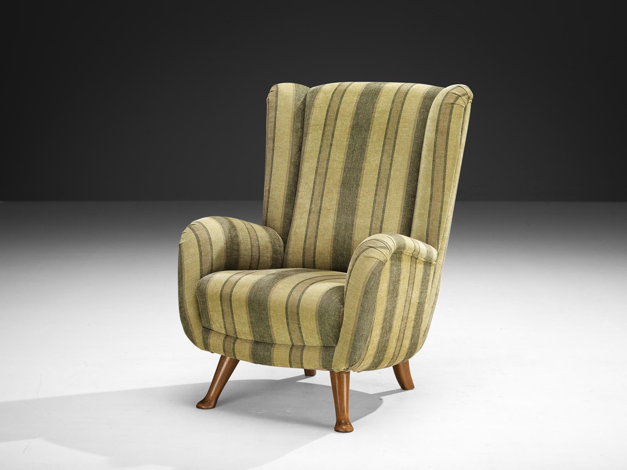 Berga Mobler Highback Lounge Chair in Green Striped Upholstery seating Morentz