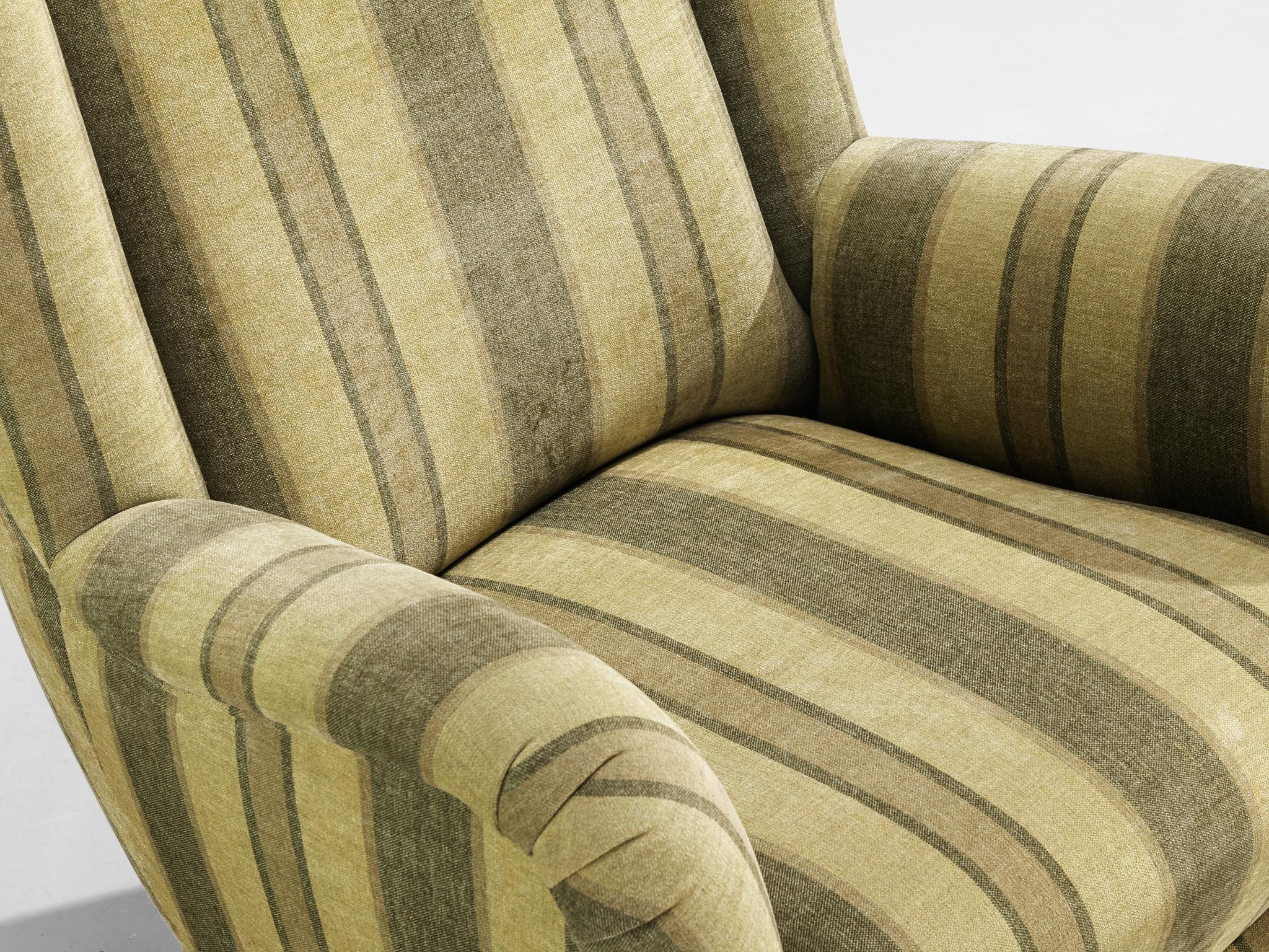 Berga Mobler Highback Lounge Chair in Green Striped Upholstery seating Morentz