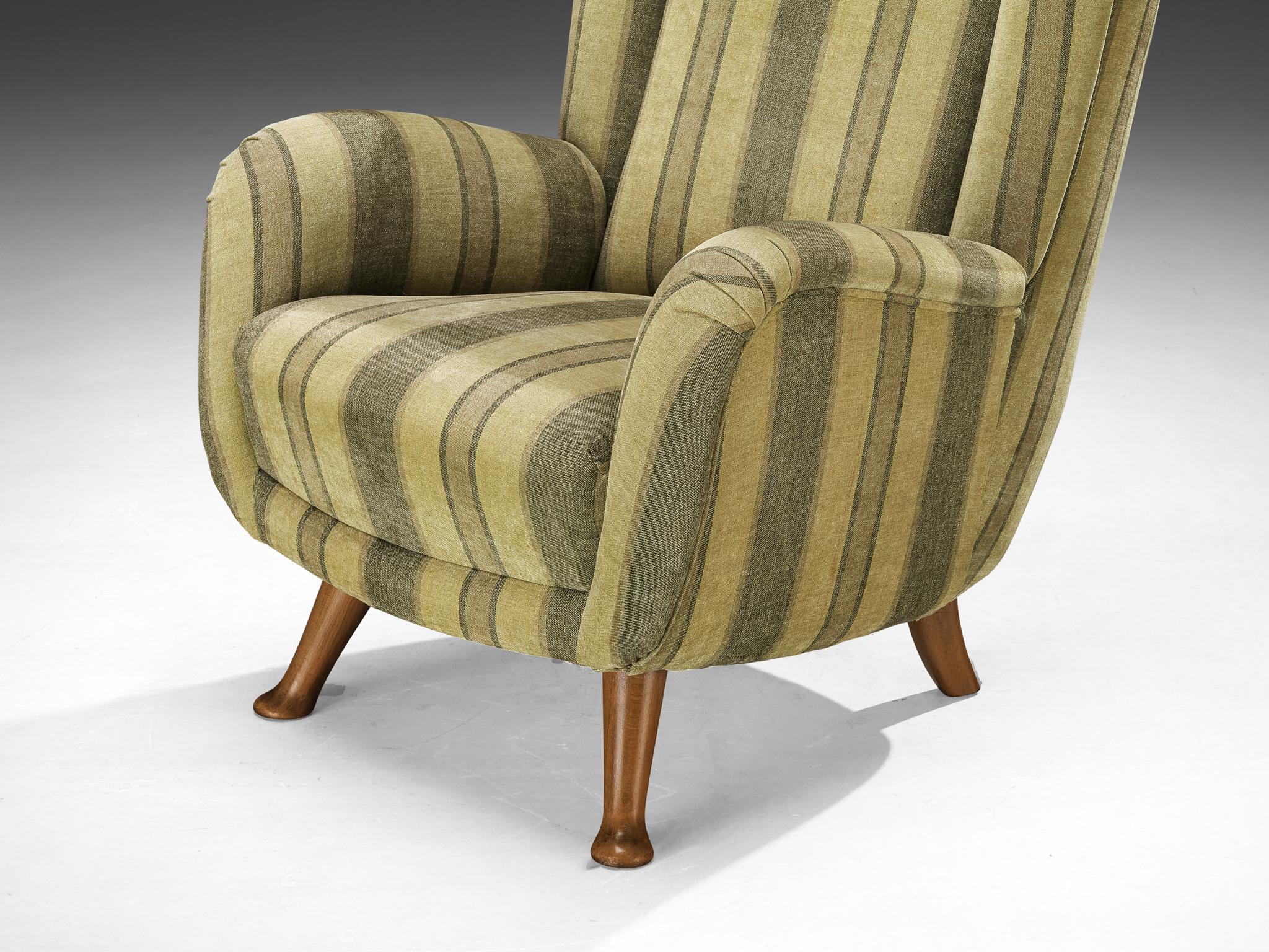 Berga Mobler Highback Lounge Chair in Green Striped Upholstery seating Morentz