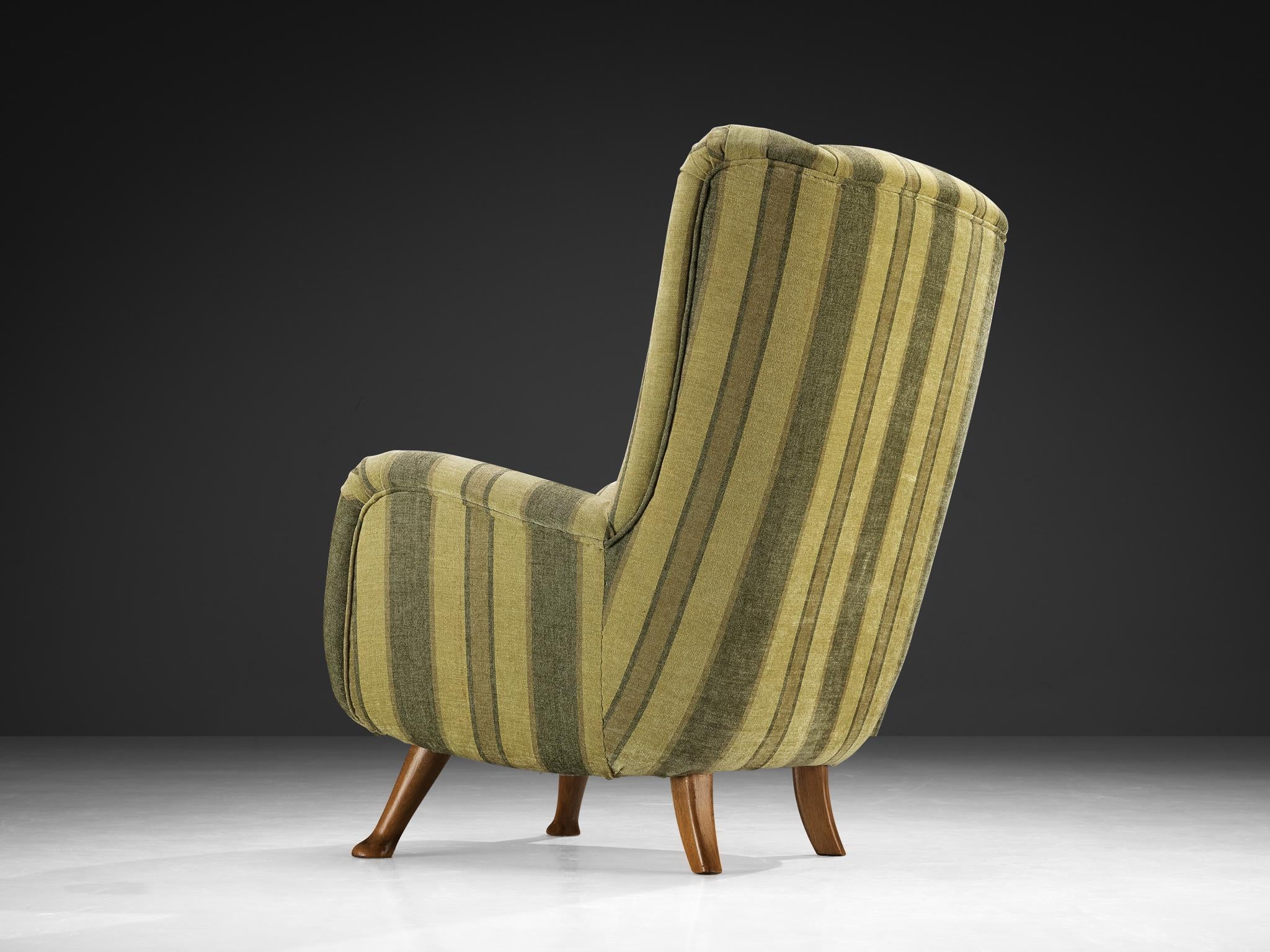 Berga Mobler Highback Lounge Chair in Green Striped Upholstery seating Morentz