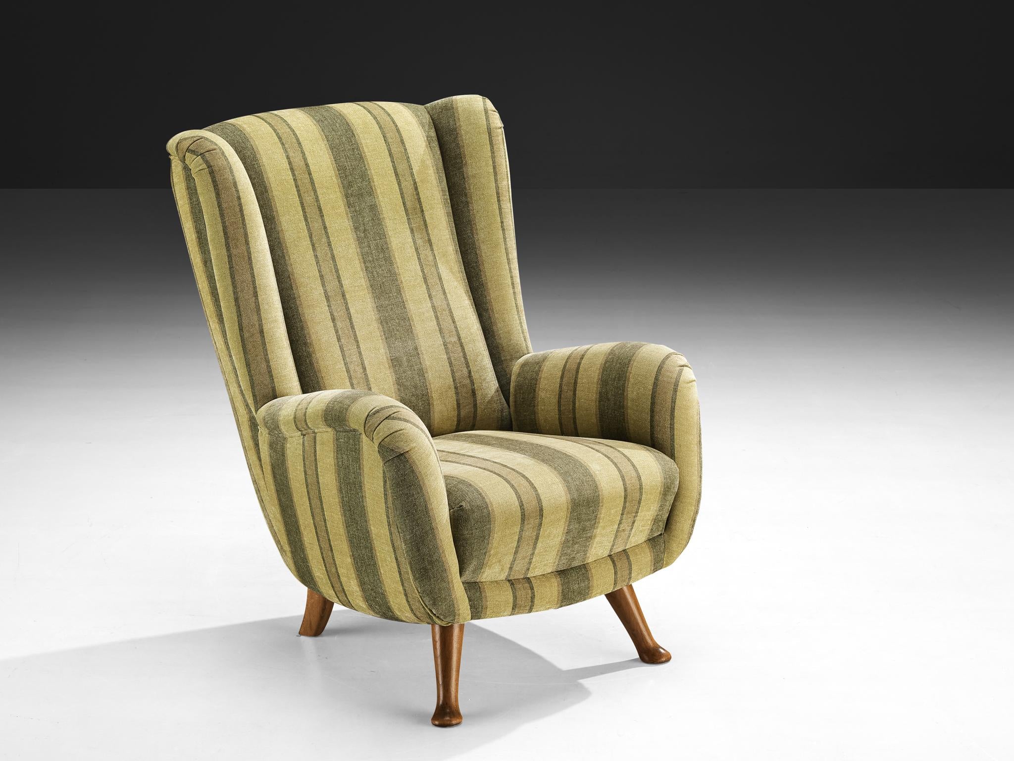 Berga Mobler Highback Lounge Chair in Green Striped Upholstery seating Morentz