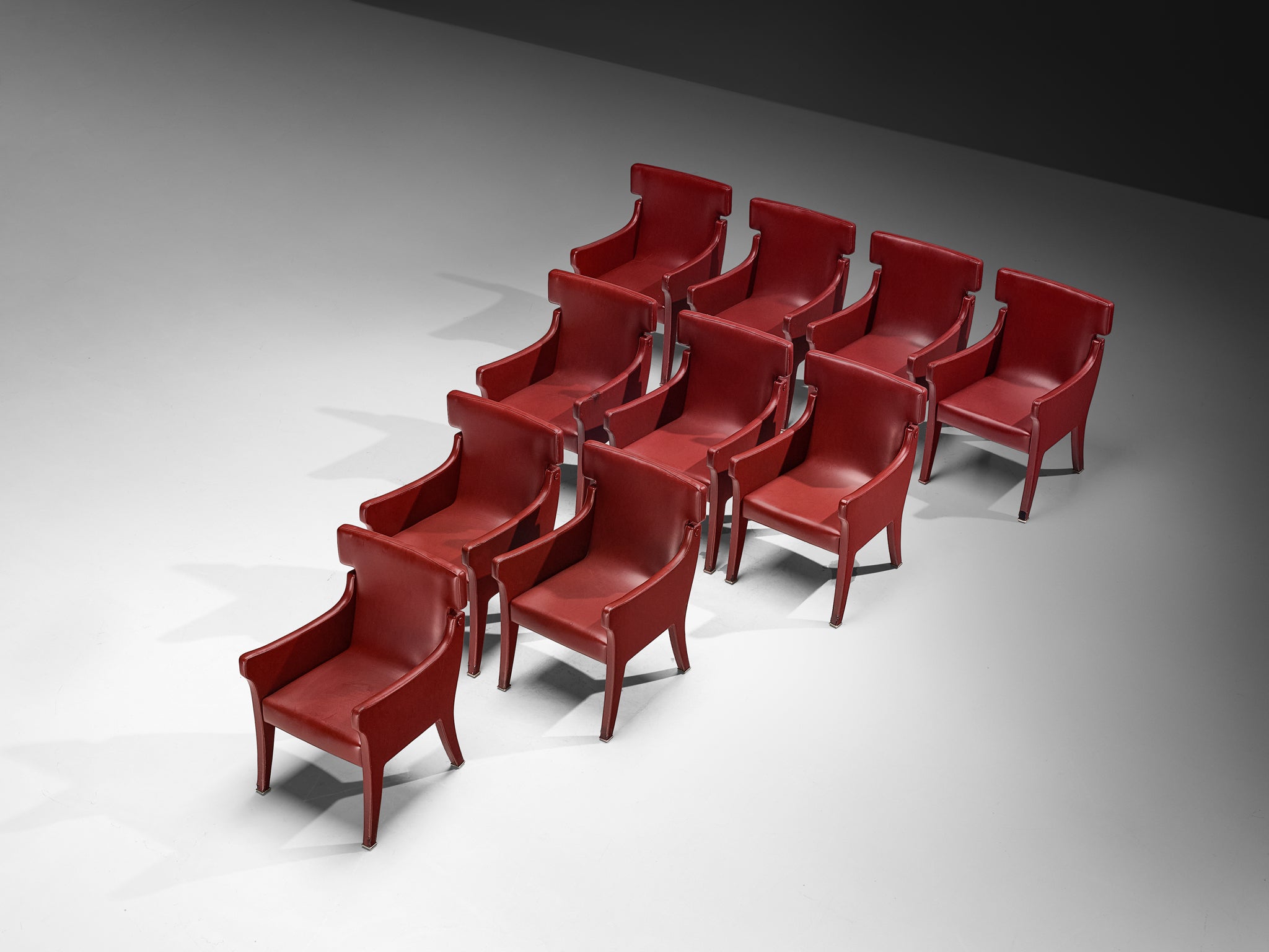 Rare Ignazio Gardella for Azucena Early Set of Ten ‘R63’ Armchairs in Burgundy Red Seating Morentz