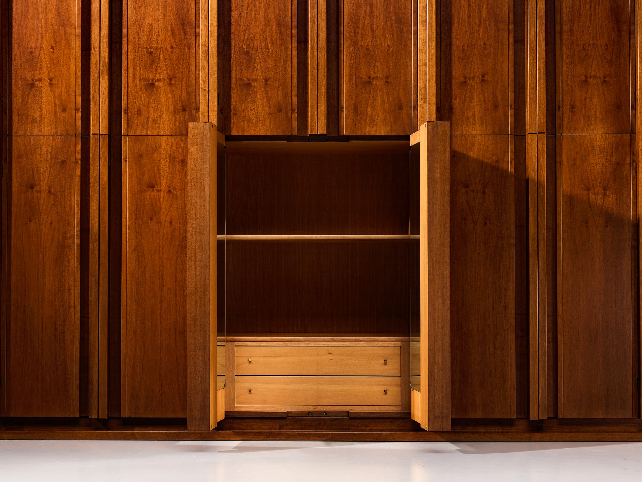 Italian Architectural Wall Unit in Walnut Case pieces and storage cabinets Morentz