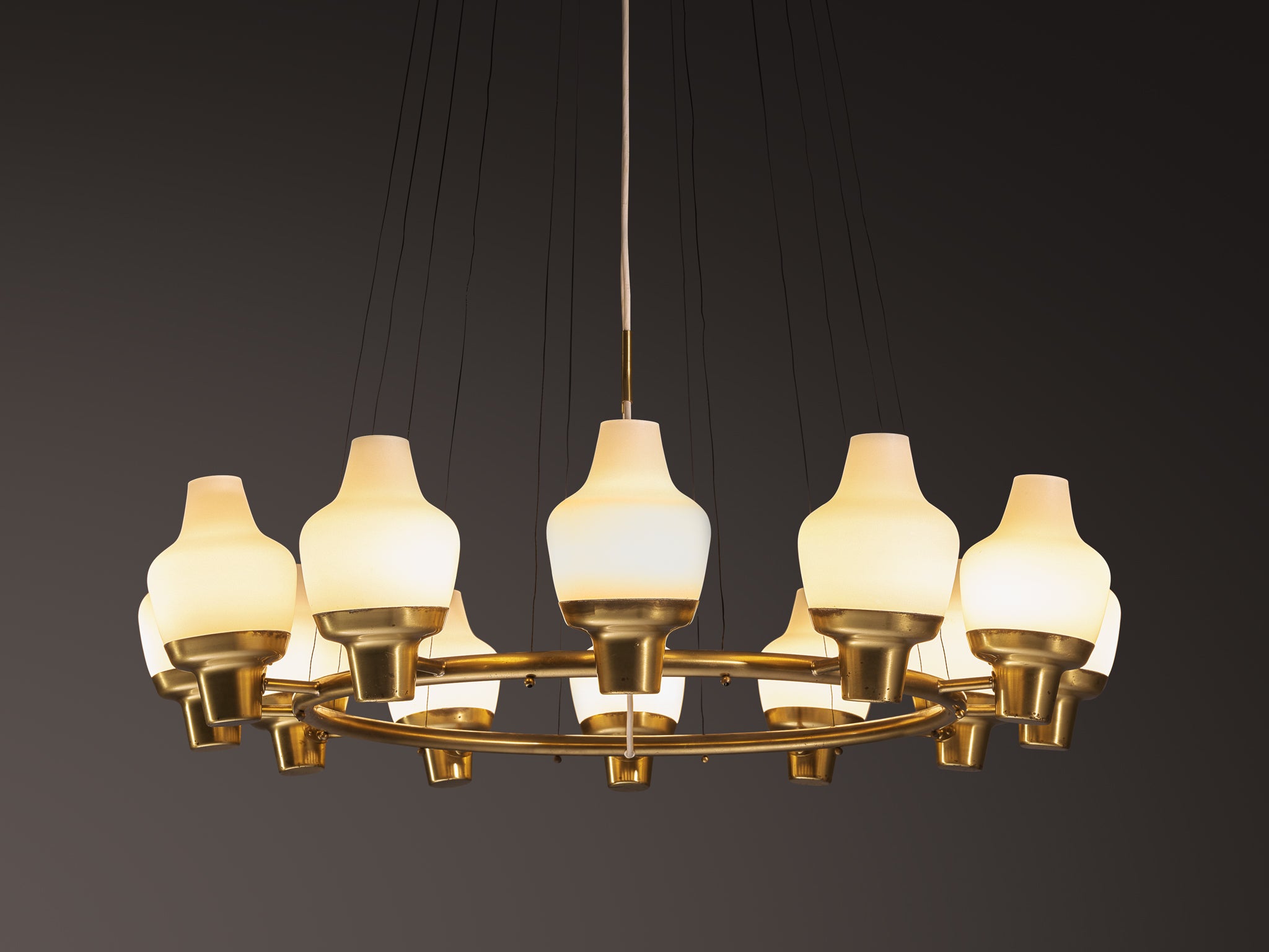 Hans Bergström for Ateljé Lyktan Chandeliers in Brass and Frosted Glass Lighting Morentz