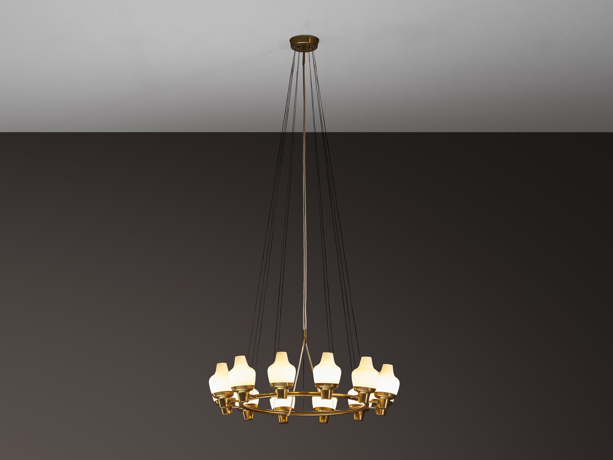 Hans Bergström for Ateljé Lyktan Chandeliers in Brass and Frosted Glass Lighting Morentz