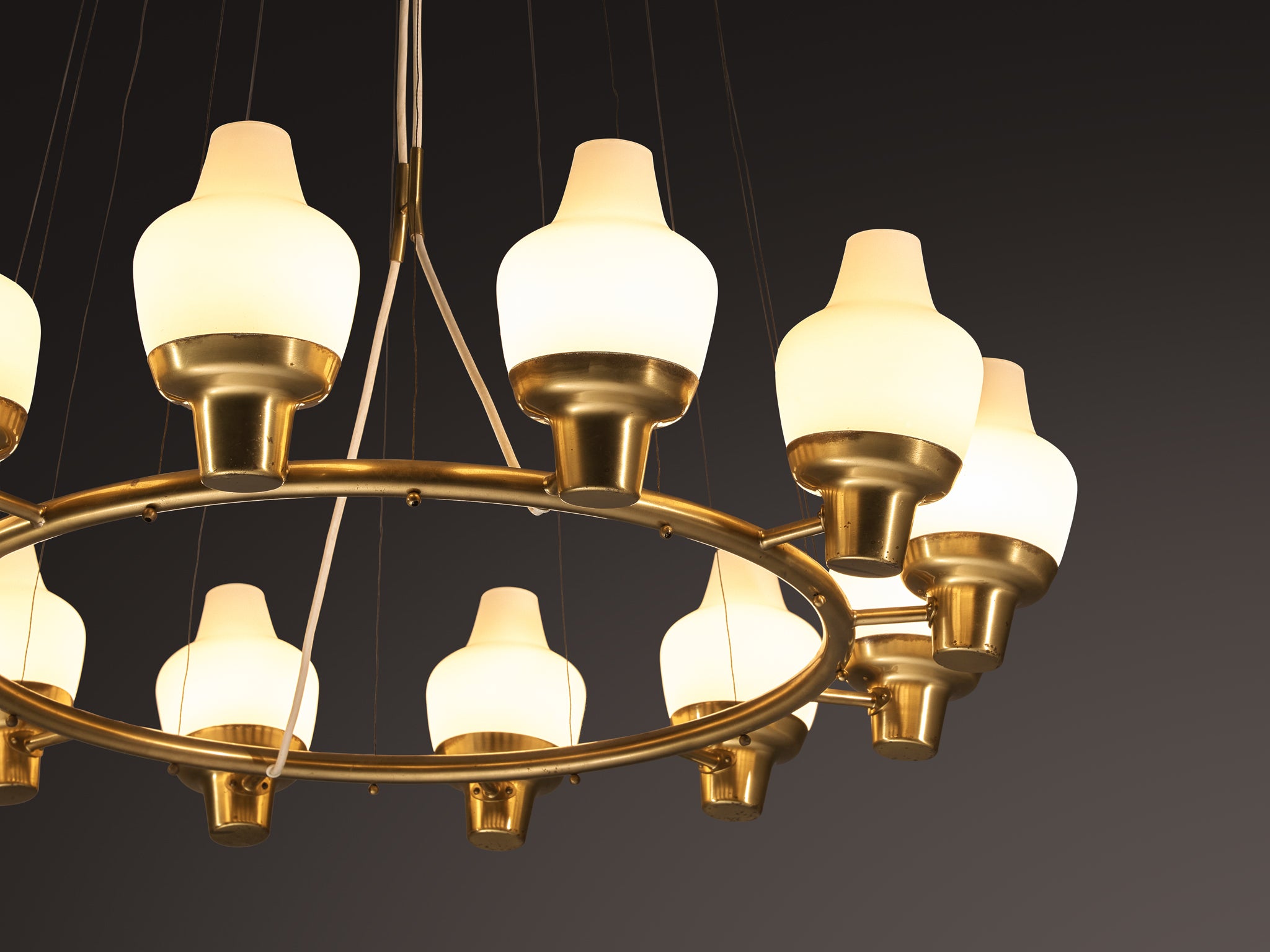 Hans Bergström for Ateljé Lyktan Chandeliers in Brass and Frosted Glass Lighting Morentz