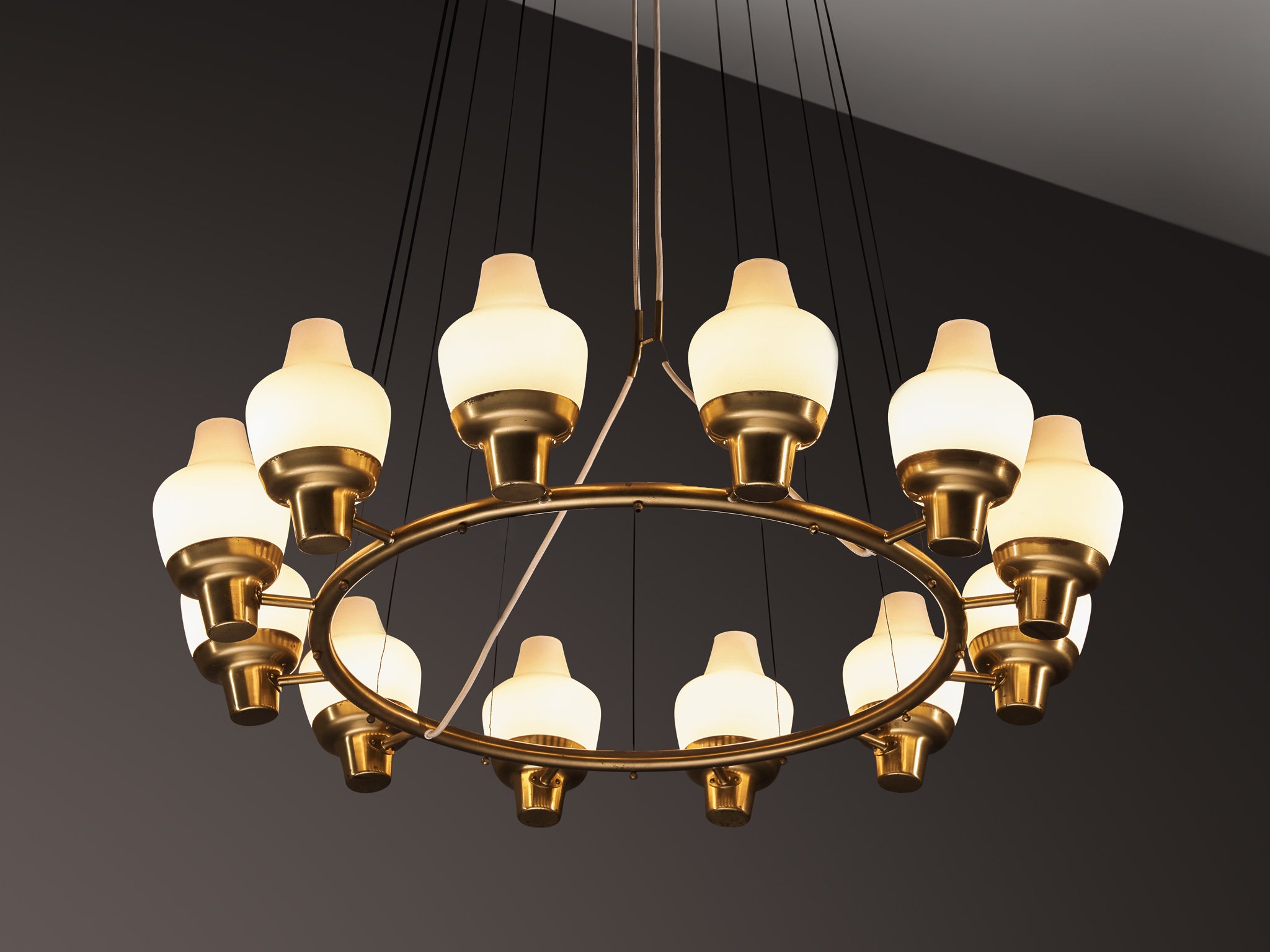 Hans Bergström for Ateljé Lyktan Chandeliers in Brass and Frosted Glass Lighting Morentz
