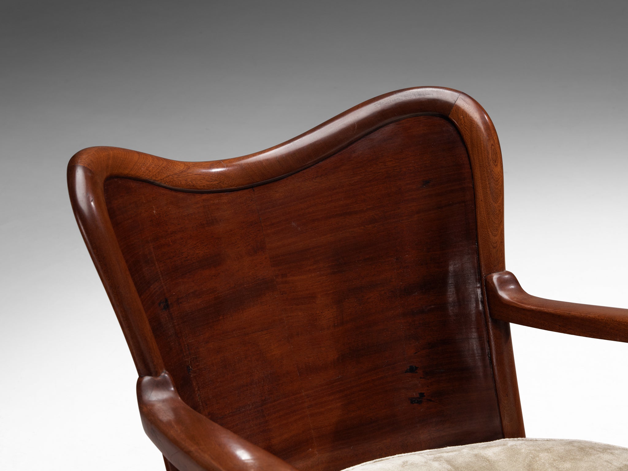 Ernesto Valabrega for Vittorio Valabrega Pair of Lounge Chairs in Mahogany and Taupe Velvet Seating Morentz
