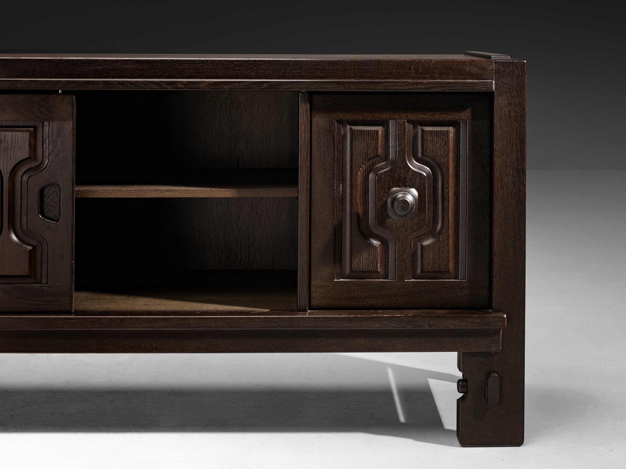 Guillerme & Chambron Graphic Sideboard in Black Lacquered Solid Oak Case pieces and storage cabinets Morentz