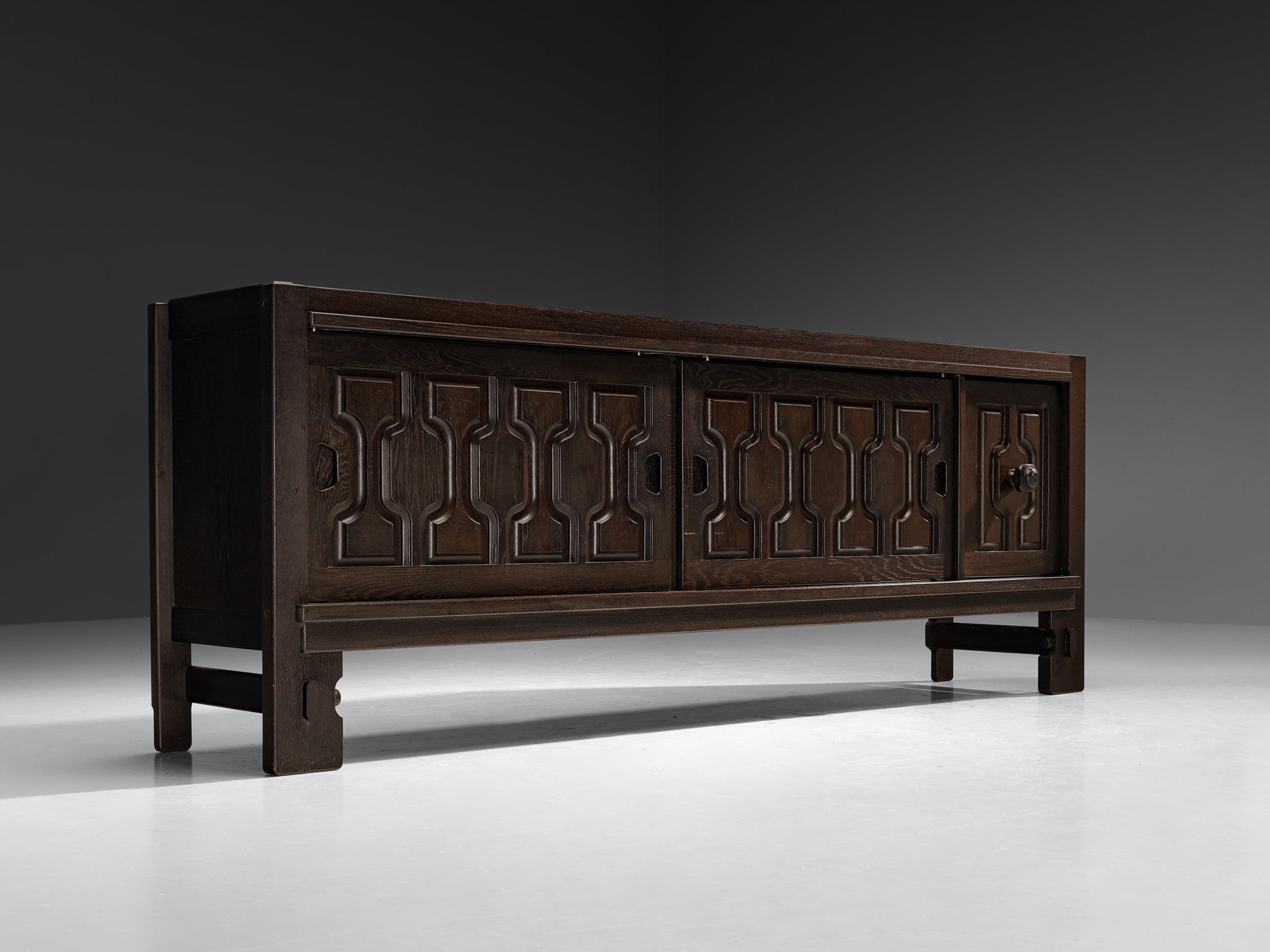 Guillerme & Chambron Graphic Sideboard in Black Lacquered Solid Oak Case pieces and storage cabinets Morentz