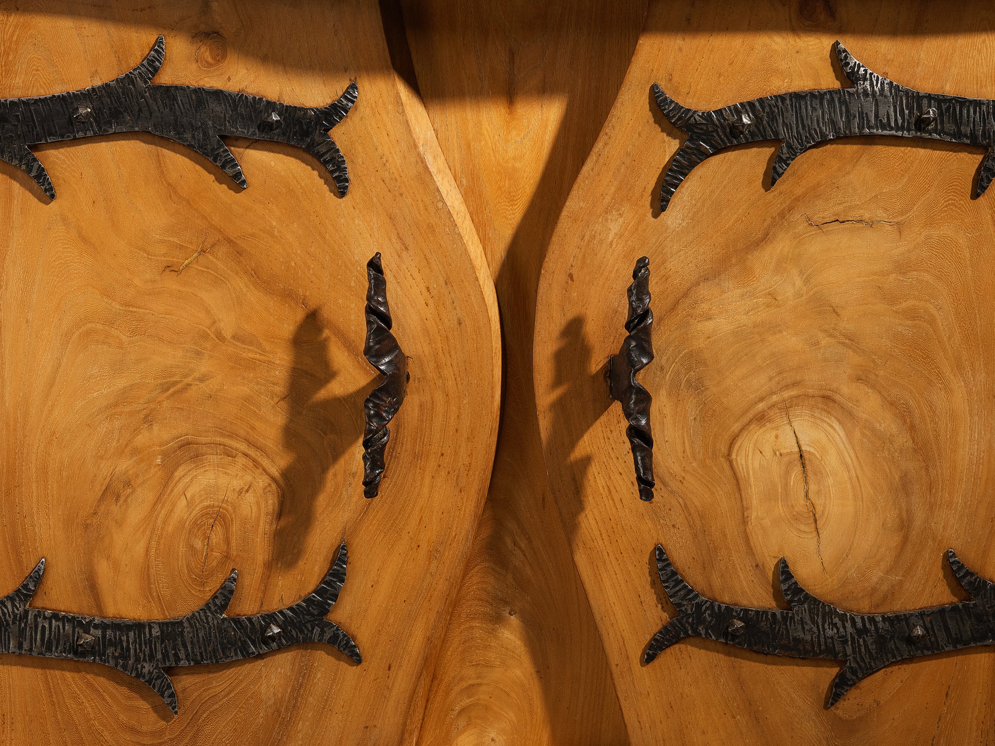 Charles Flandre Sideboard in Solid Elm and Wrought Iron Case pieces and storage cabinets Morentz
