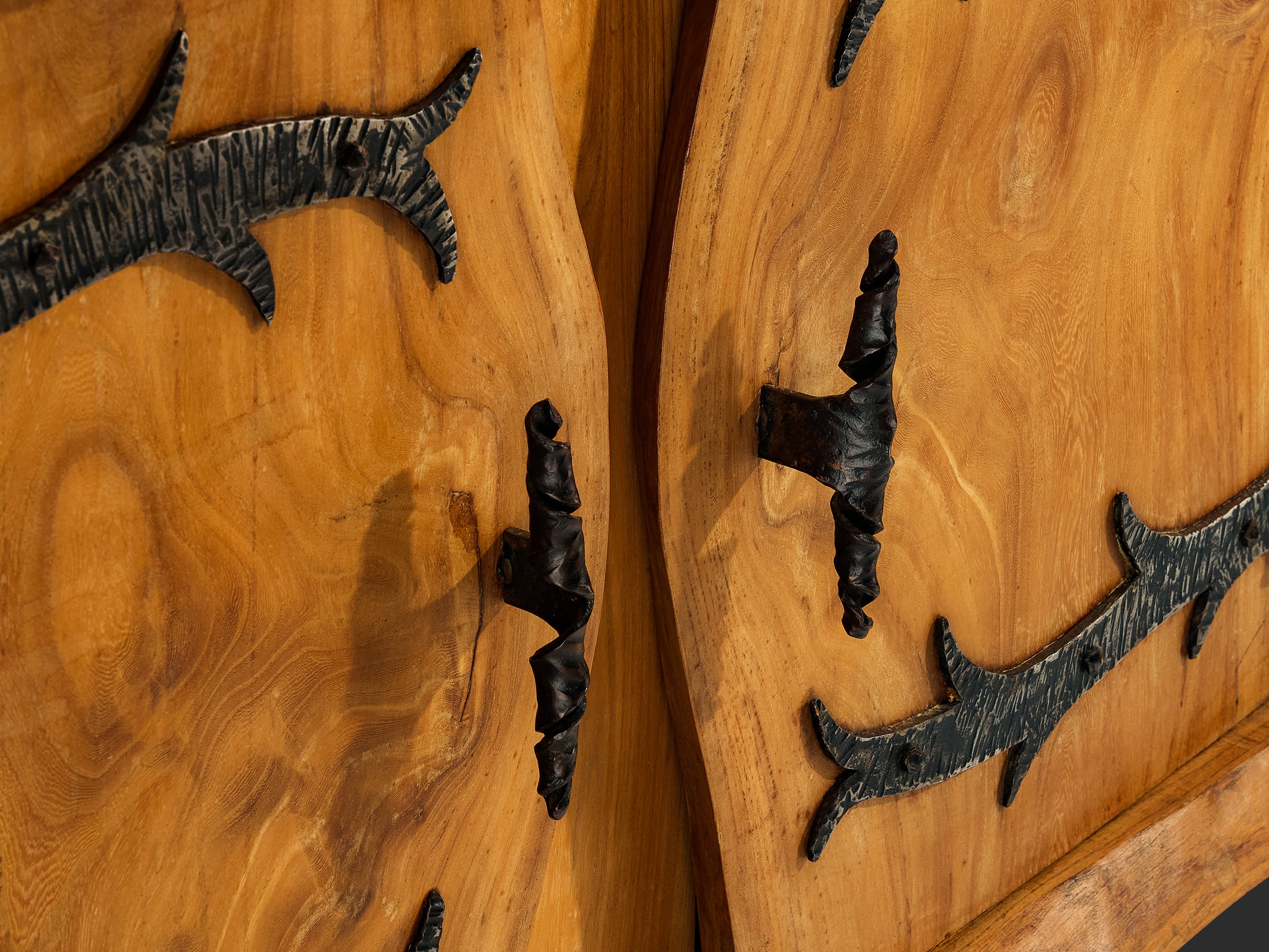 Charles Flandre Sideboard in Solid Elm and Wrought Iron Case pieces and storage cabinets Morentz