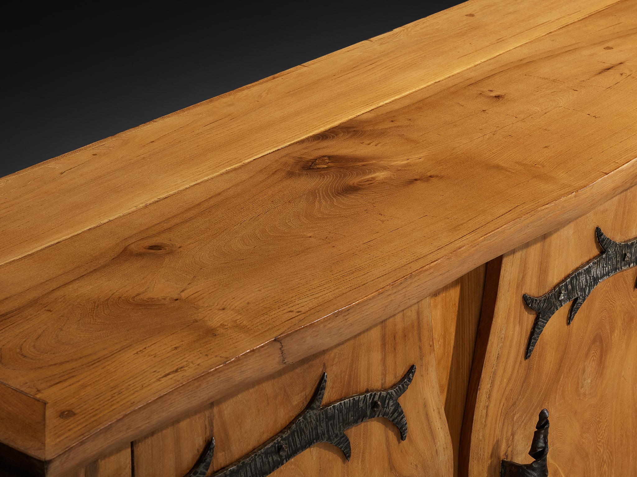 Charles Flandre Sideboard in Solid Elm and Wrought Iron Case pieces and storage cabinets Morentz