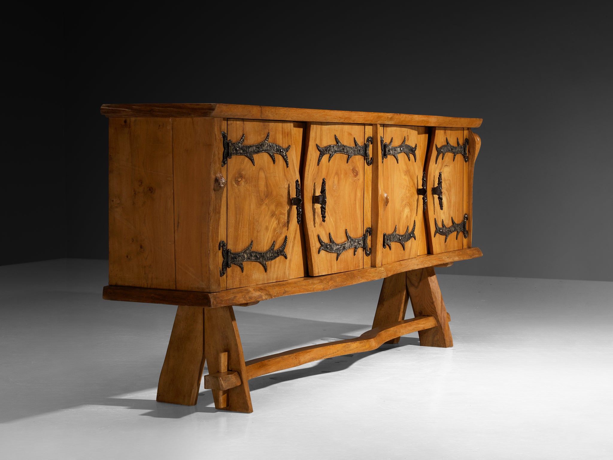 Charles Flandre Sideboard in Solid Elm and Wrought Iron Case pieces and storage cabinets Morentz